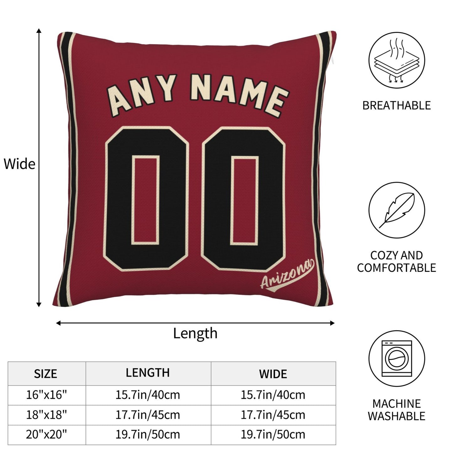 Custom A.Diamondbacks Red Pillow Decorative Throw Pillow Case - Print Personalized Football Team Fans Name & Number Birthday Gift Football Pillows