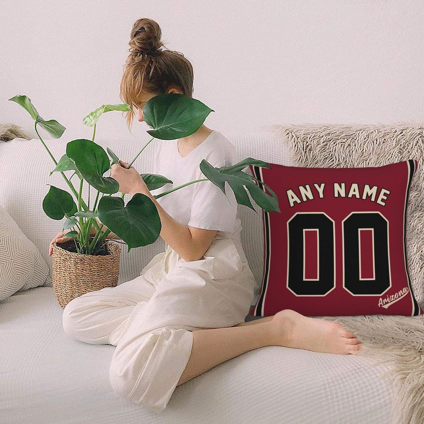 Custom A.Diamondbacks Red Pillow Decorative Throw Pillow Case - Print Personalized Football Team Fans Name & Number Birthday Gift Football Pillows