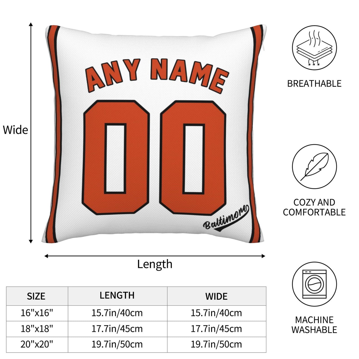 Custom Baltimore Orioles Pillow Decorative Throw Pillow Case - Print Personalized Football Team Fans Name & Number Birthday Gift Football Pillows