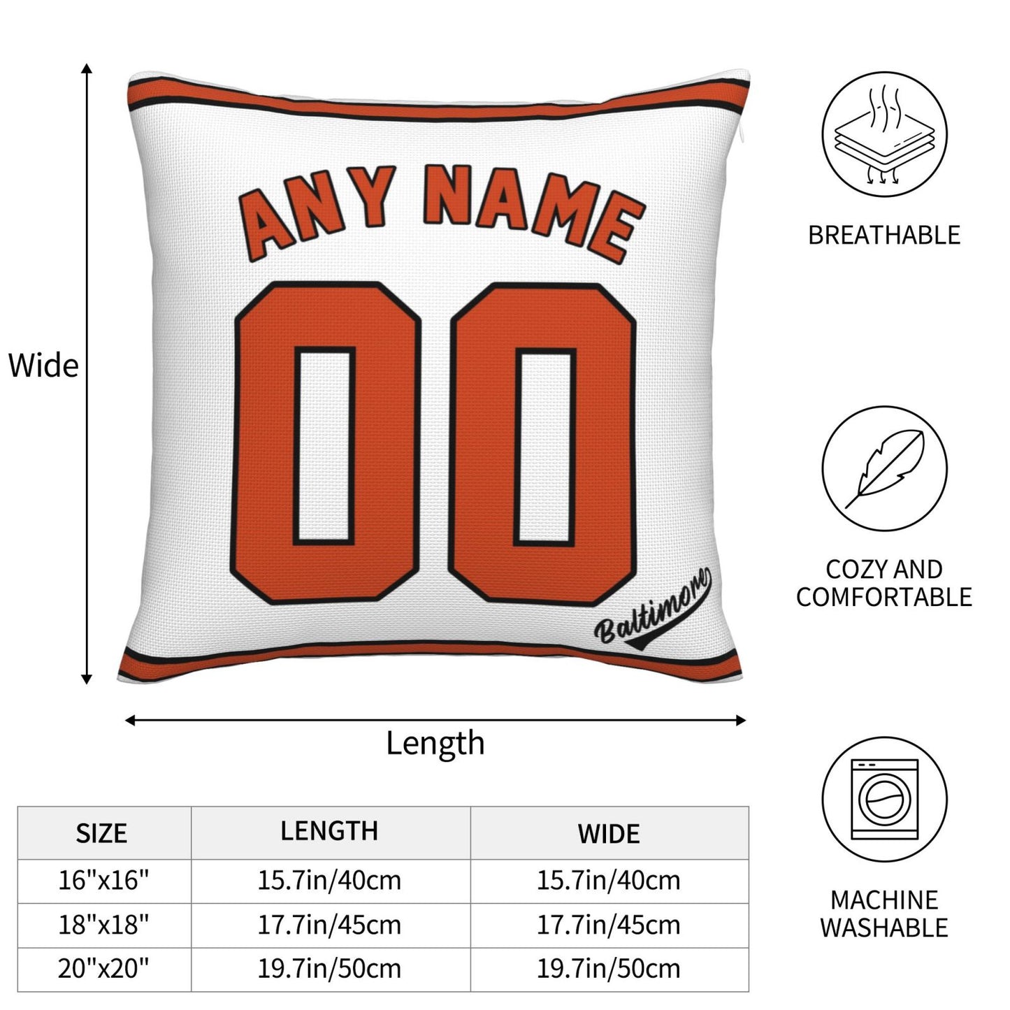 Custom Baltimore Orioles Pillow Decorative Throw Pillow Case - Print Personalized Football Team Fans Name & Number Birthday Gift Football Pillows
