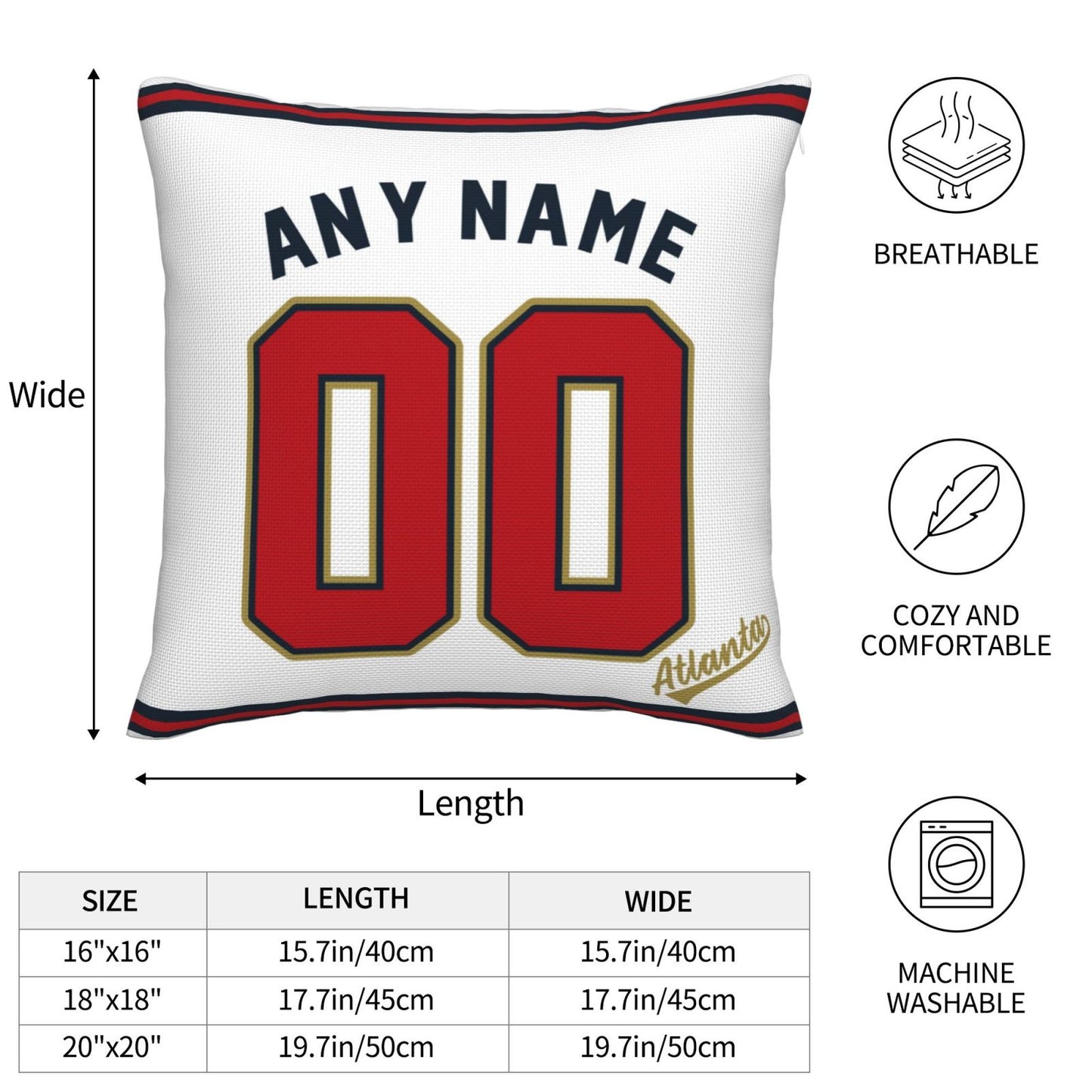 Custom Atlanta Braves Pillow Decorative Throw Pillow Case - Print Personalized Football Team Fans Name & Number Birthday Gift Football Pillows