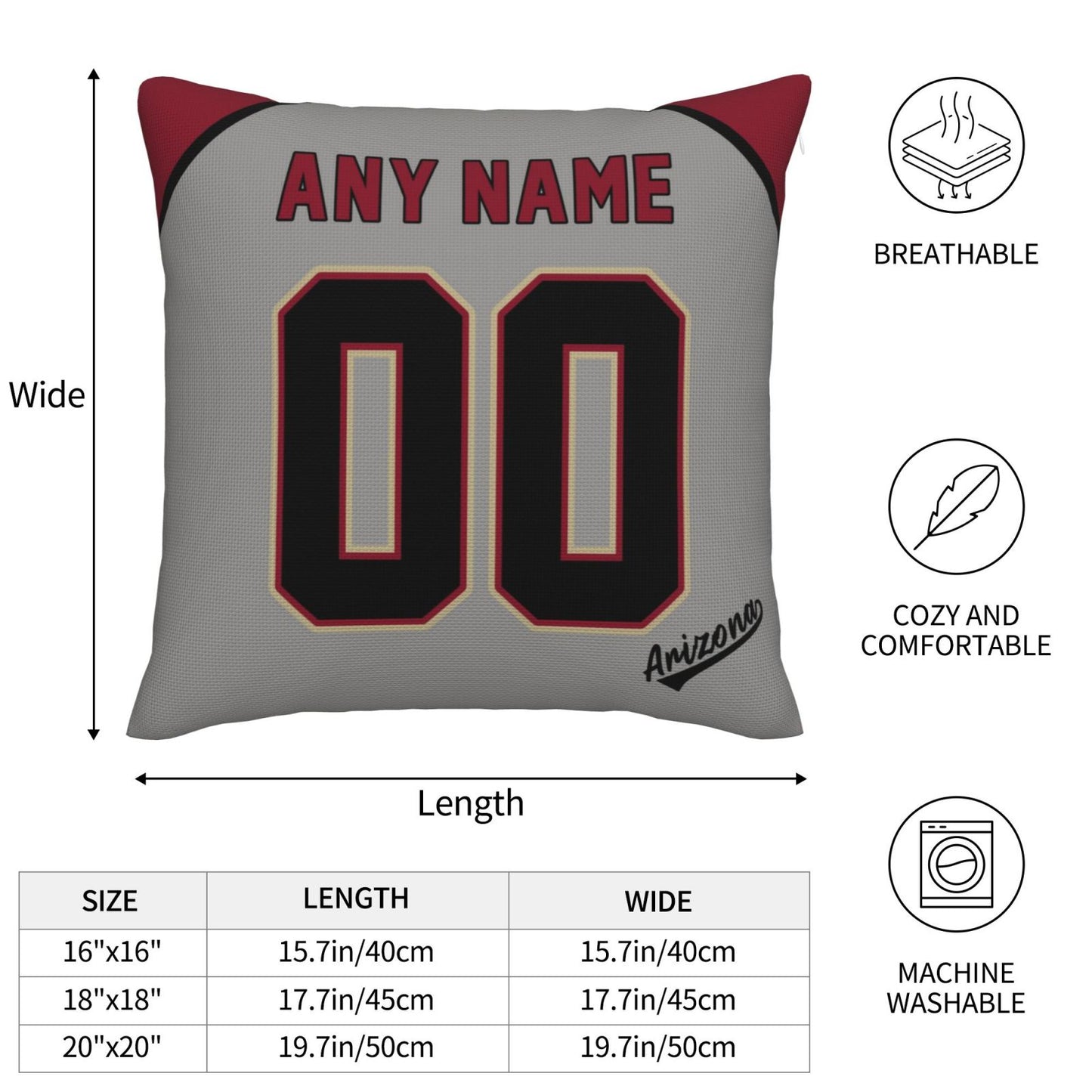 Custom A.Diamondbacks Grey Pillow Decorative Throw Pillow Case - Print Personalized Football Team Fans Name & Number Birthday Gift Football Pillows