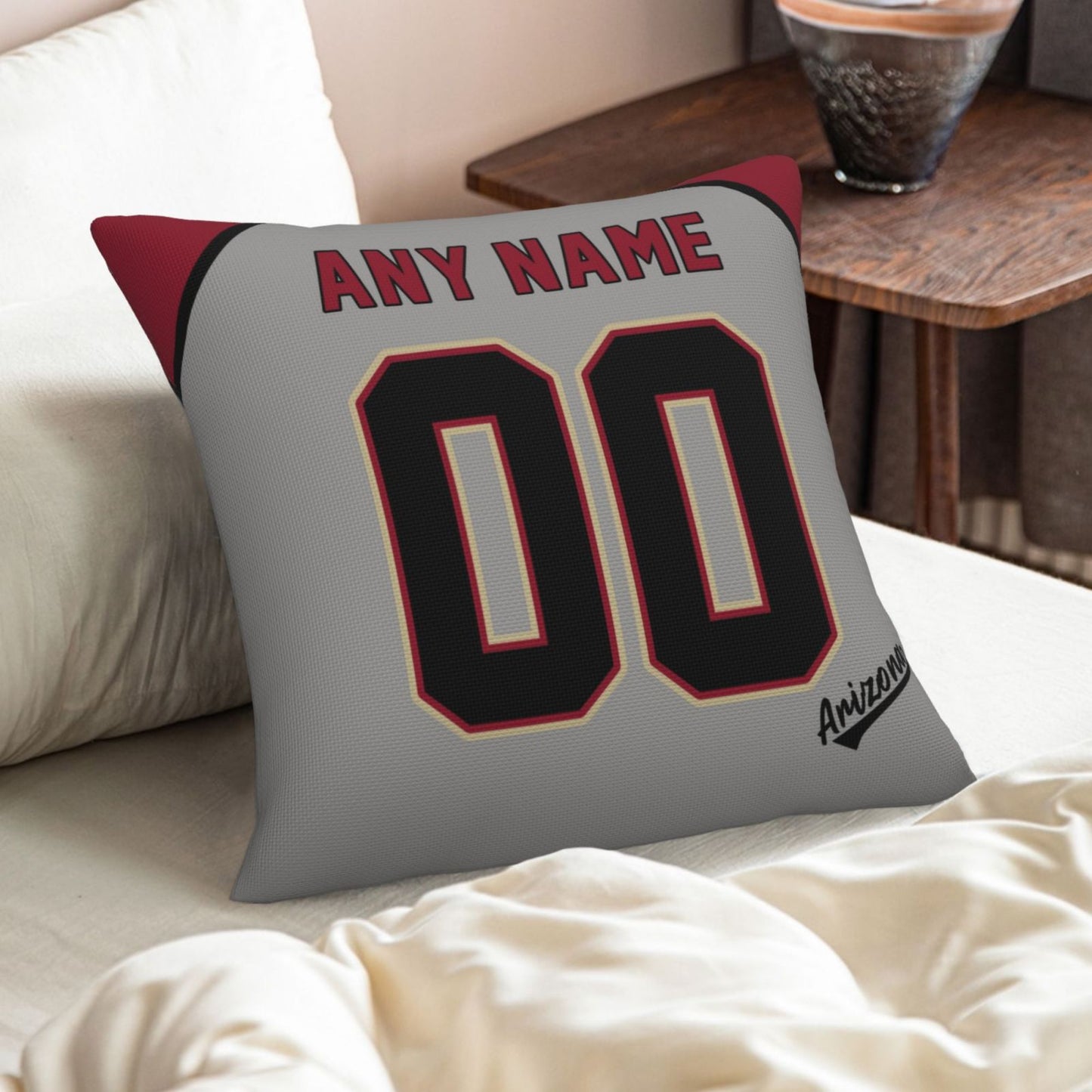 Custom A.Diamondbacks Grey Pillow Decorative Throw Pillow Case - Print Personalized Football Team Fans Name & Number Birthday Gift Football Pillows