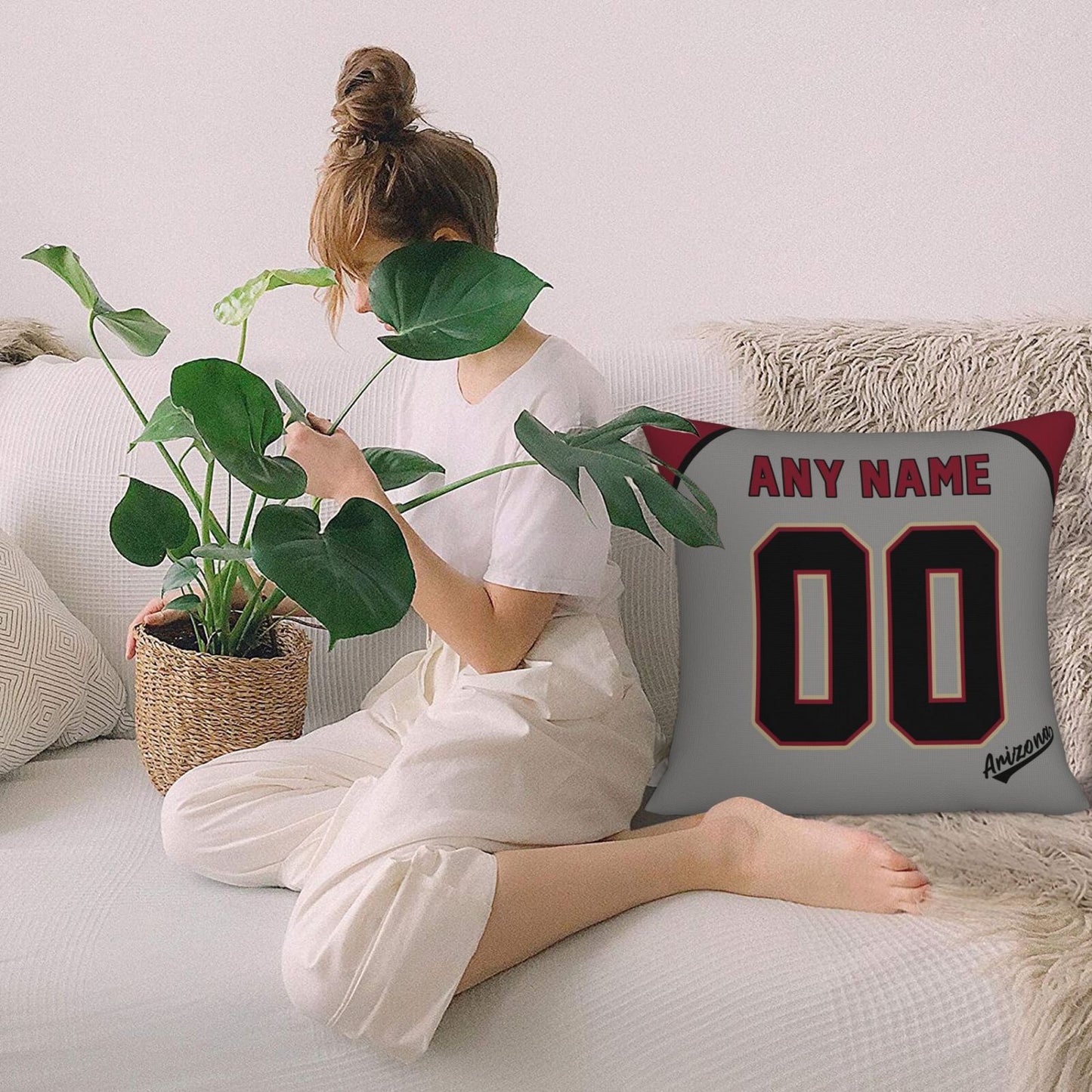Custom A.Diamondbacks Grey Pillow Decorative Throw Pillow Case - Print Personalized Football Team Fans Name & Number Birthday Gift Football Pillows