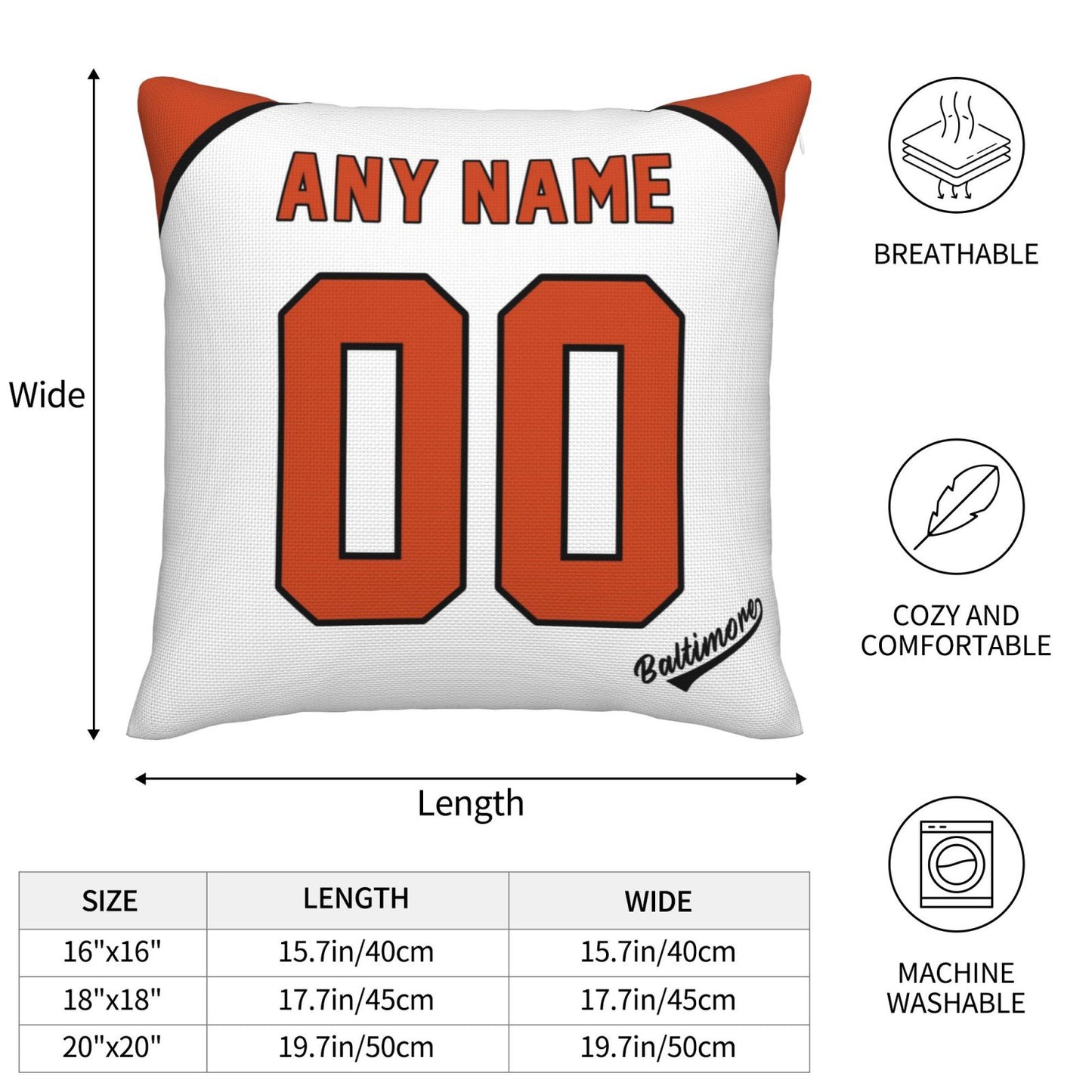 Custom Baltimore Orioles Pillow Decorative Throw Pillow Case - Print Personalized Football Team Fans Name & Number Birthday Gift Football Pillows