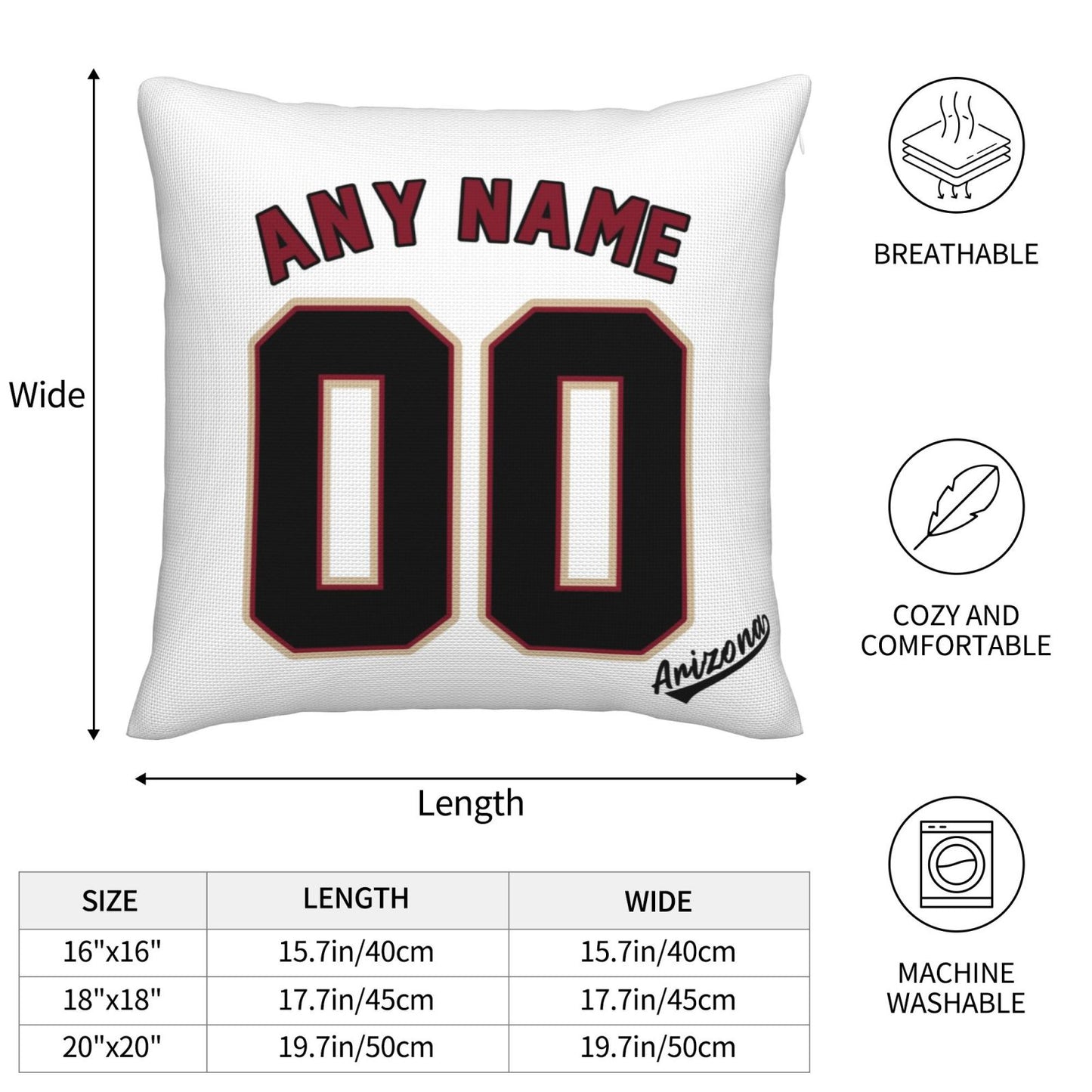 Custom A.Diamondbacks White Pillow Decorative Throw Pillow Case - Print Personalized Football Team Fans Name & Number Birthday Gift Football Pillows