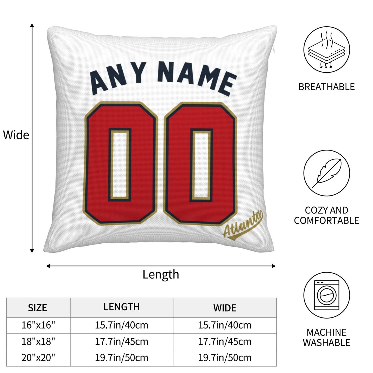 Custom Atlanta Braves Pillow Decorative Throw Pillow Case - Print Personalized Football Team Fans Name & Number Birthday Gift Football Pillows