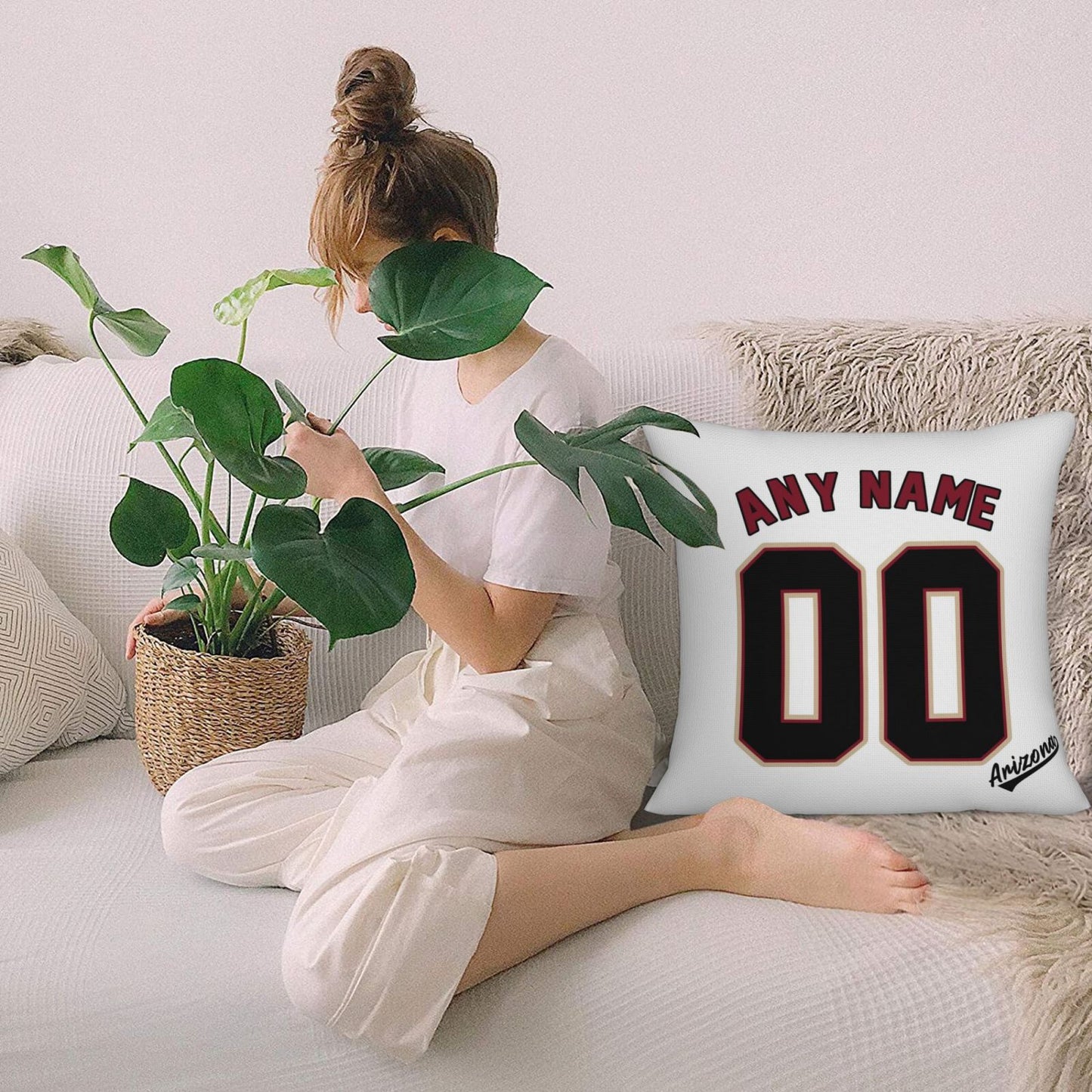 Custom A.Diamondbacks White Pillow Decorative Throw Pillow Case - Print Personalized Football Team Fans Name & Number Birthday Gift Football Pillows