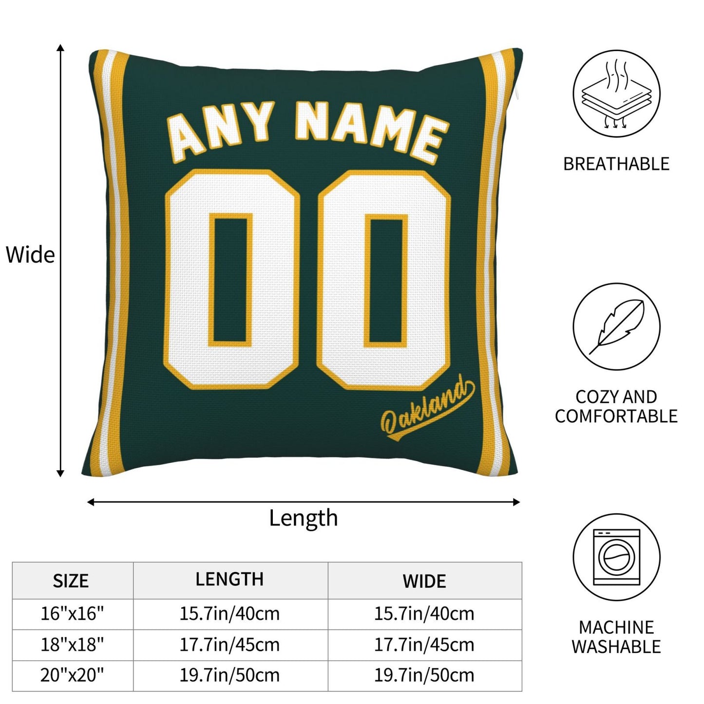 Custom Oakland Athletics Pillow Decorative Throw Pillow Case - Print Personalized Football Team Fans Name & Number Birthday Gift Football Pillows