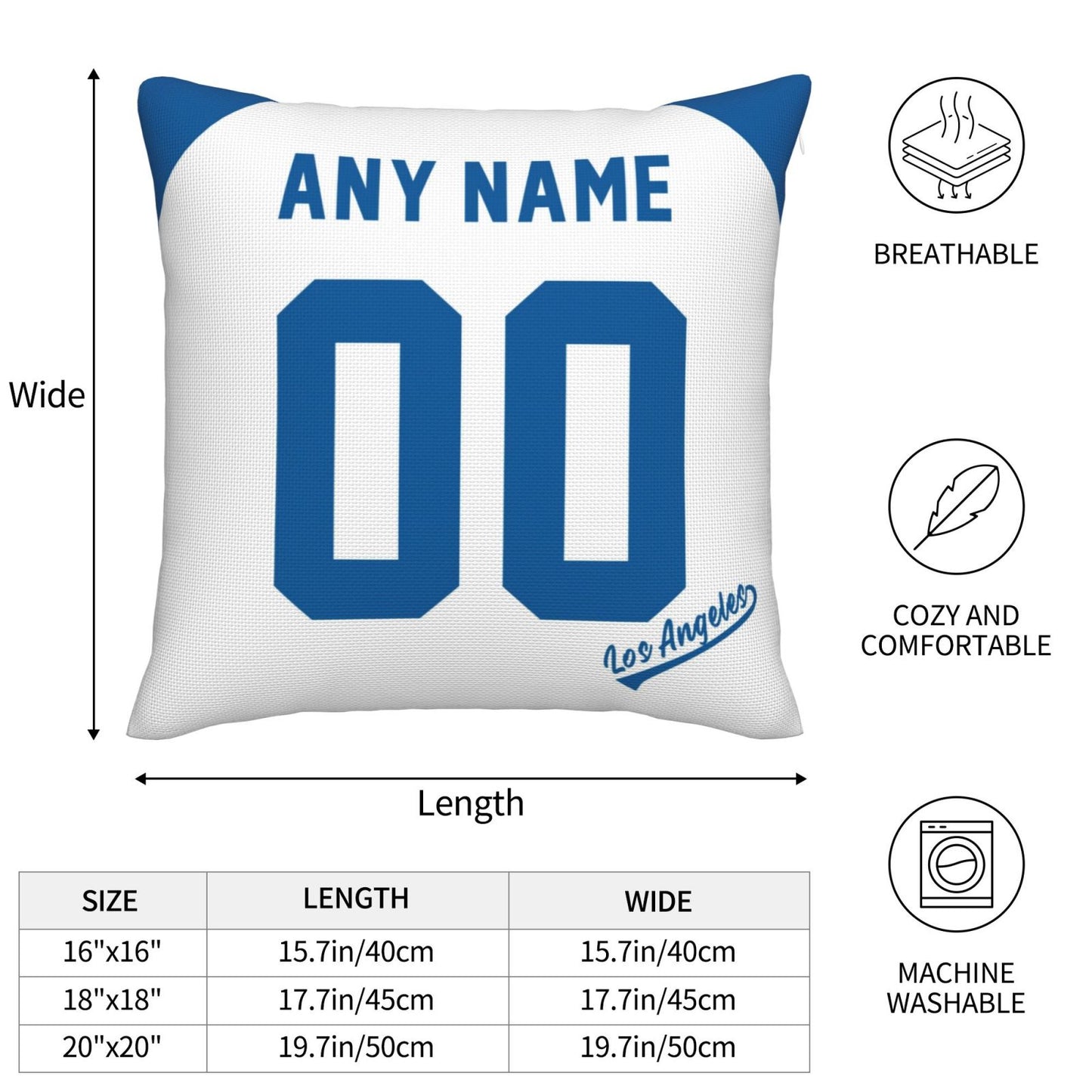 Custom Los Angeles Dodgers Pillow Decorative Throw Pillow Case - Print Personalized Football Team Fans Name & Number Birthday Gift Football Pillows