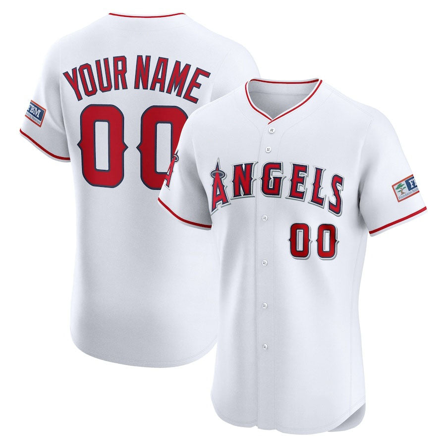 Custom Los Angeles Angels Home Elite Sponsor Patch Jersey – White Stitched Baseball Jersey