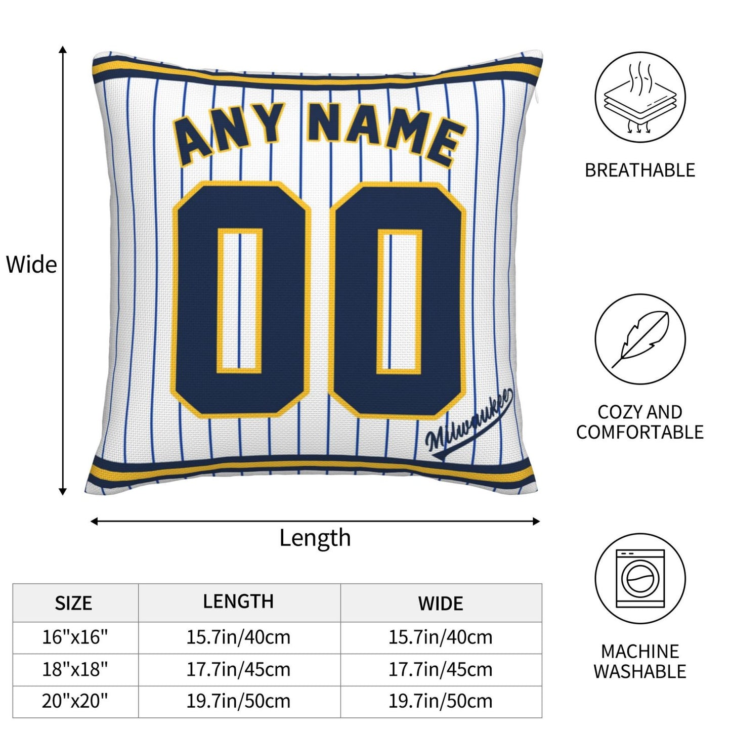 Custom Milwaukee Brewers Pillow Decorative Throw Pillow Case - Print Personalized Football Team Fans Name & Number Birthday Gift Football Pillows
