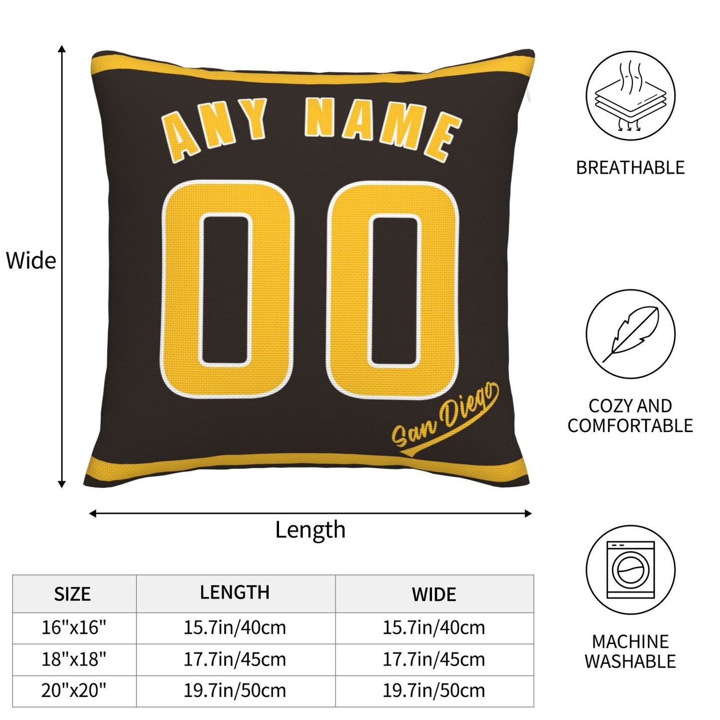Custom San Diego Padres Pillow Decorative Throw Pillow Case - Print Personalized Football Team Fans Name & Number Birthday Gift Football Pillows