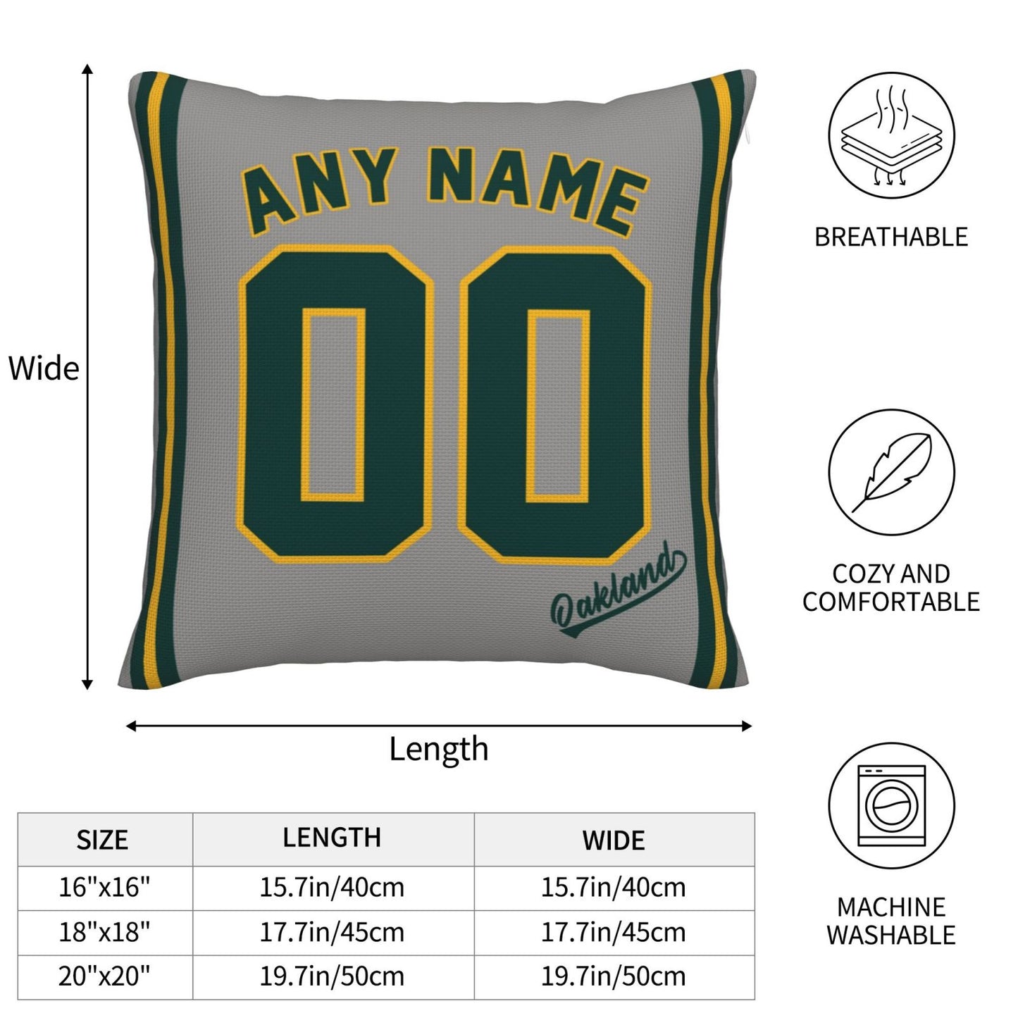 Custom Oakland Athletics Pillow Decorative Throw Pillow Case - Print Personalized Football Team Fans Name & Number Birthday Gift Football Pillows