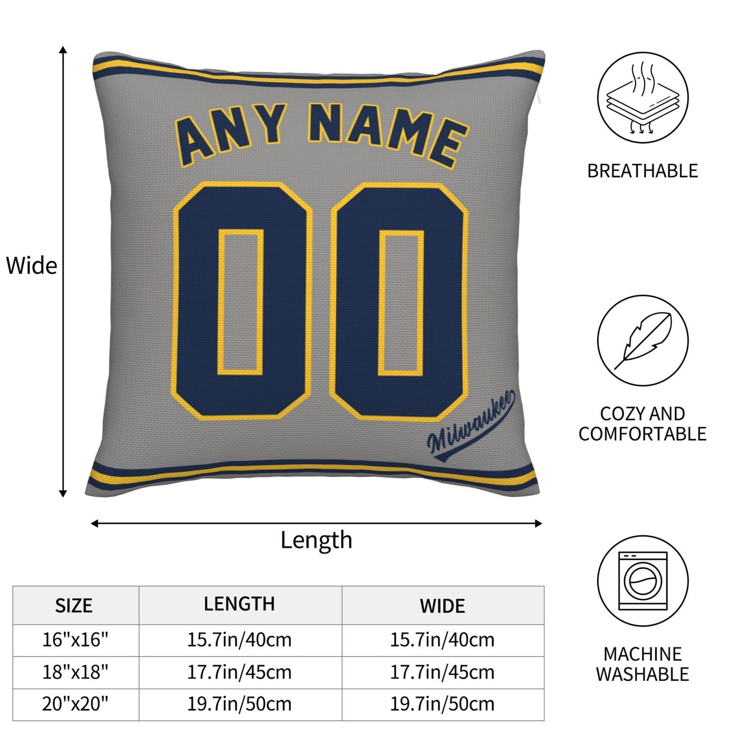 Custom Milwaukee Brewers Pillow Decorative Throw Pillow Case - Print Personalized Football Team Fans Name & Number Birthday Gift Football Pillows