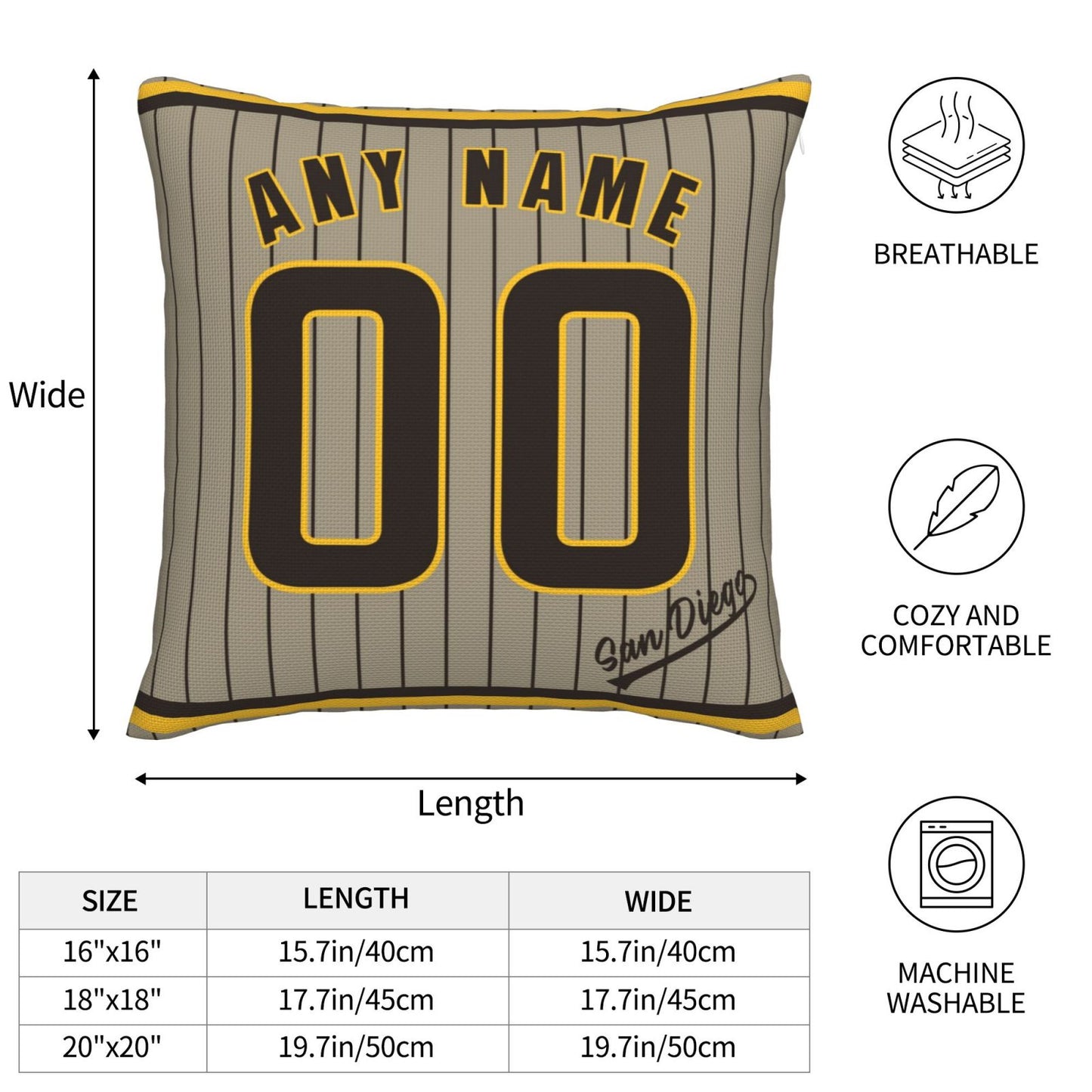 Custom San Diego Padres Pillow Decorative Throw Pillow Case - Print Personalized Football Team Fans Name & Number Birthday Gift Football Pillows