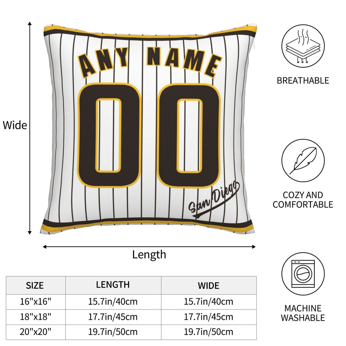 Custom San Diego Padres Pillow Decorative Throw Pillow Case - Print Personalized Football Team Fans Name & Number Birthday Gift Football Pillows