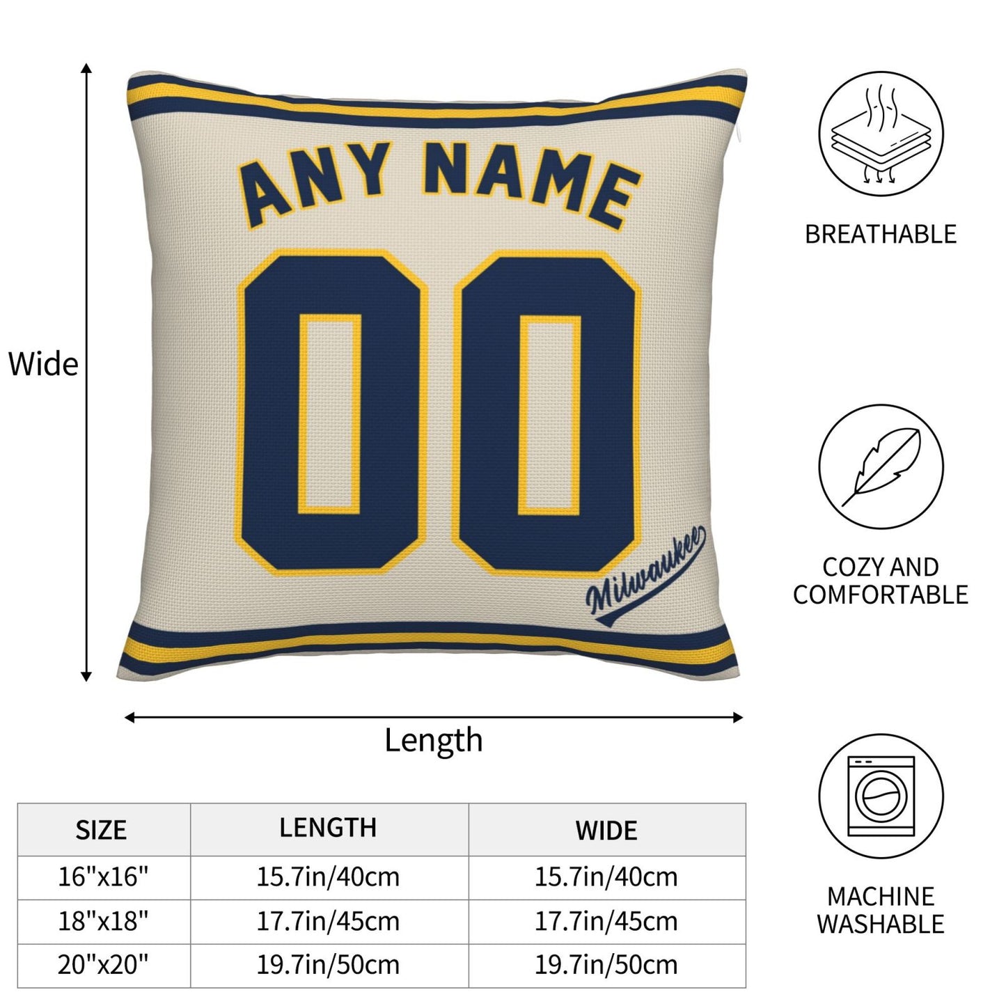 Custom Milwaukee Brewers Pillow Decorative Throw Pillow Case - Print Personalized Football Team Fans Name & Number Birthday Gift Football Pillows