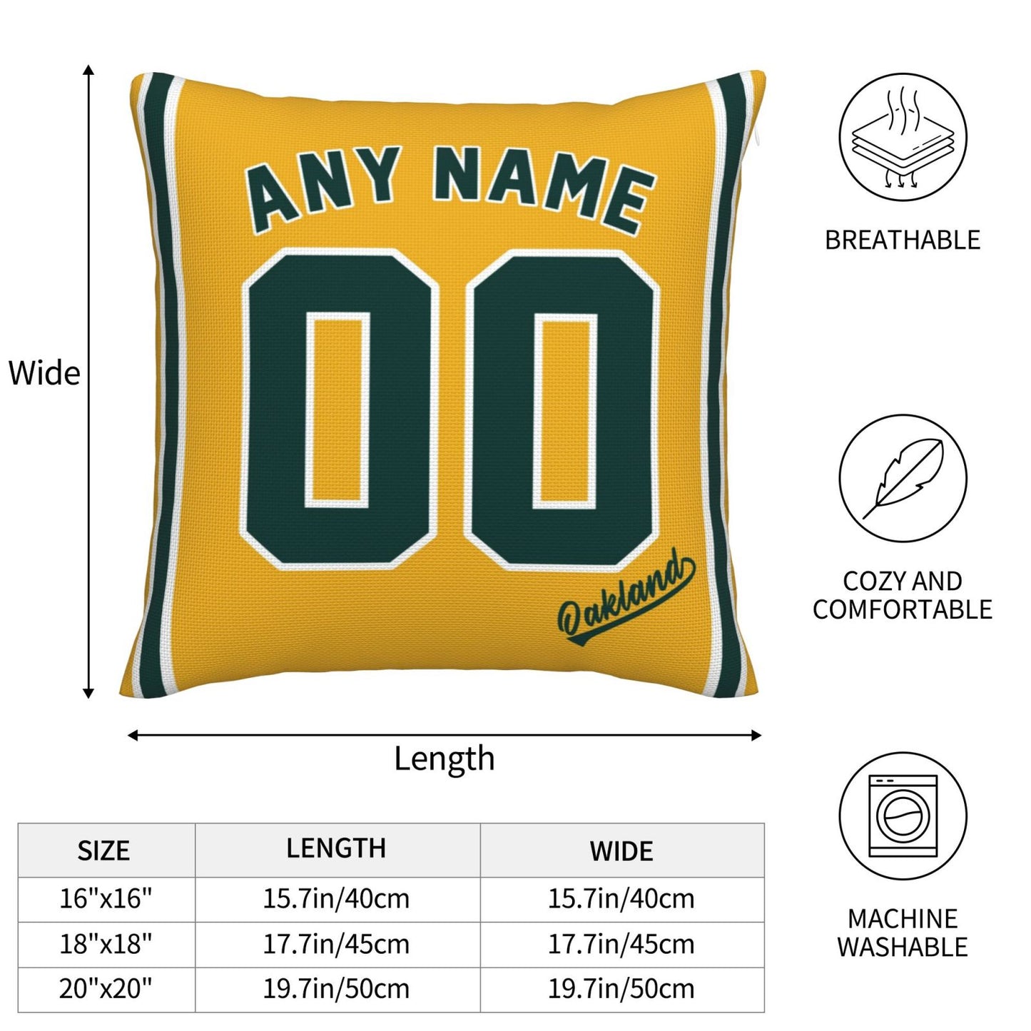 Custom Oakland Athletics Pillow Decorative Throw Pillow Case - Print Personalized Football Team Fans Name & Number Birthday Gift Football Pillows