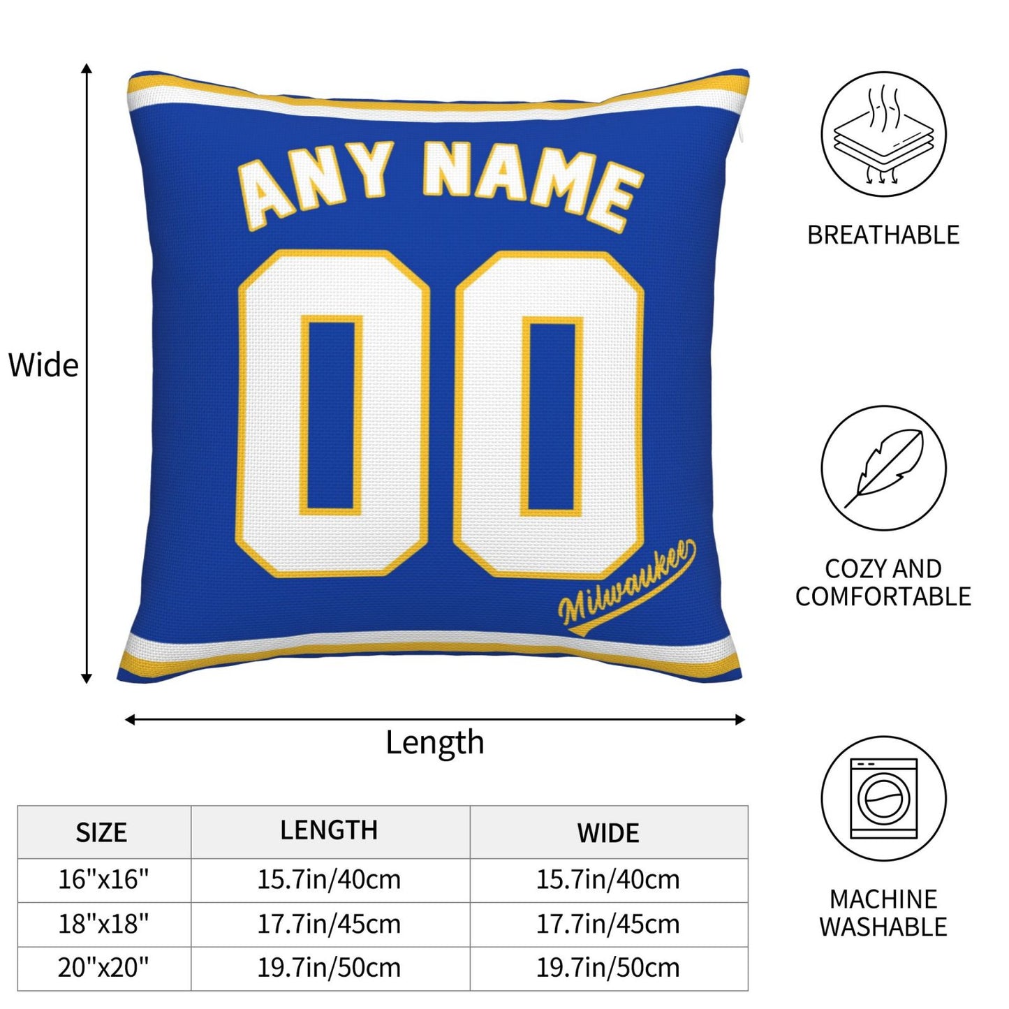 Custom Milwaukee Brewers Pillow Decorative Throw Pillow Case - Print Personalized Football Team Fans Name & Number Birthday Gift Football Pillows