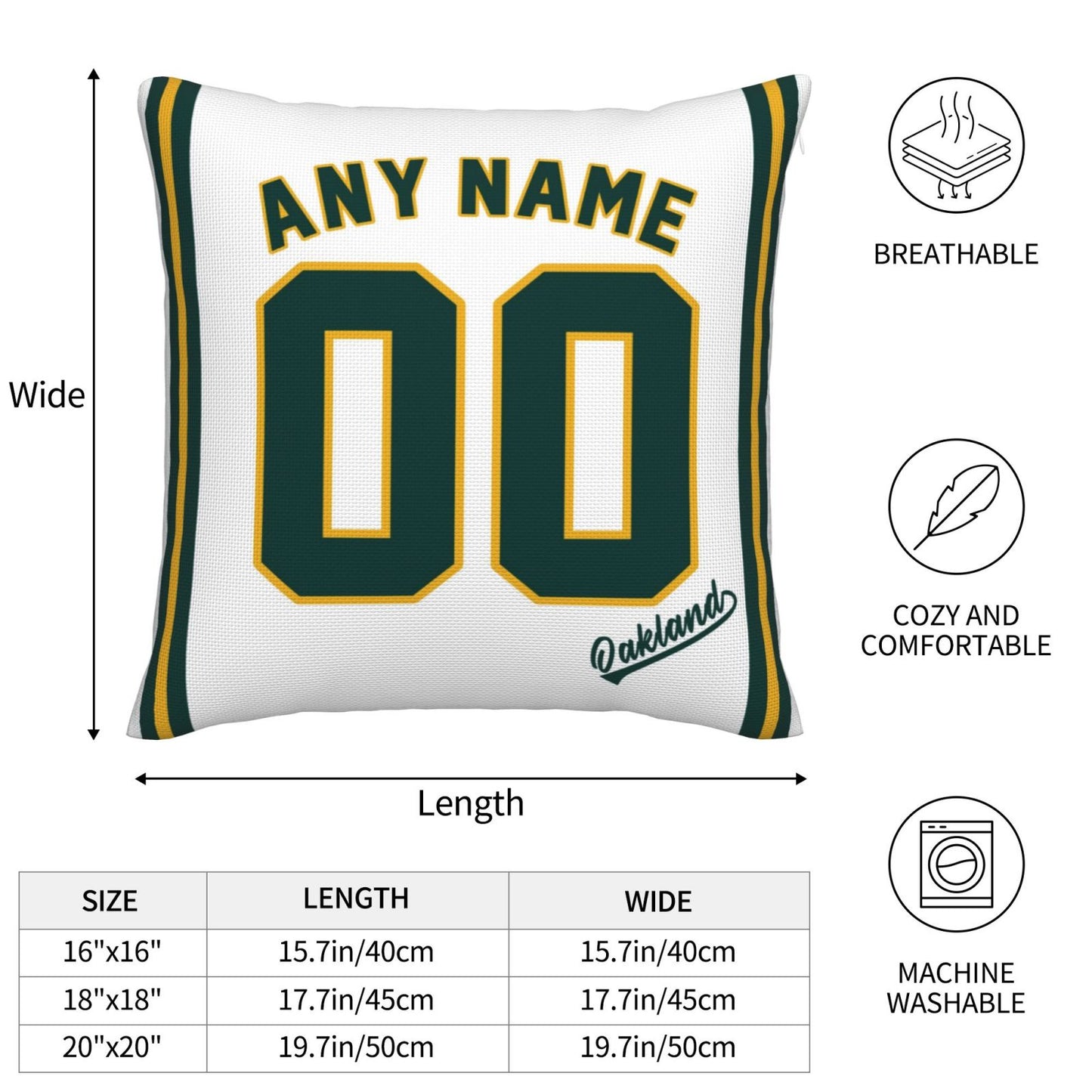 Custom Oakland Athletics Pillow Decorative Throw Pillow Case - Print Personalized Football Team Fans Name & Number Birthday Gift Football Pillows