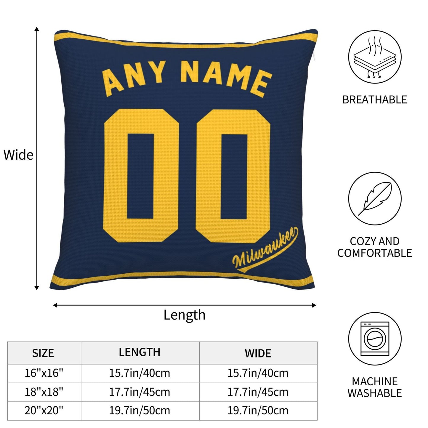 Custom Milwaukee Brewers Pillow Decorative Throw Pillow Case - Print Personalized Football Team Fans Name & Number Birthday Gift Football Pillows