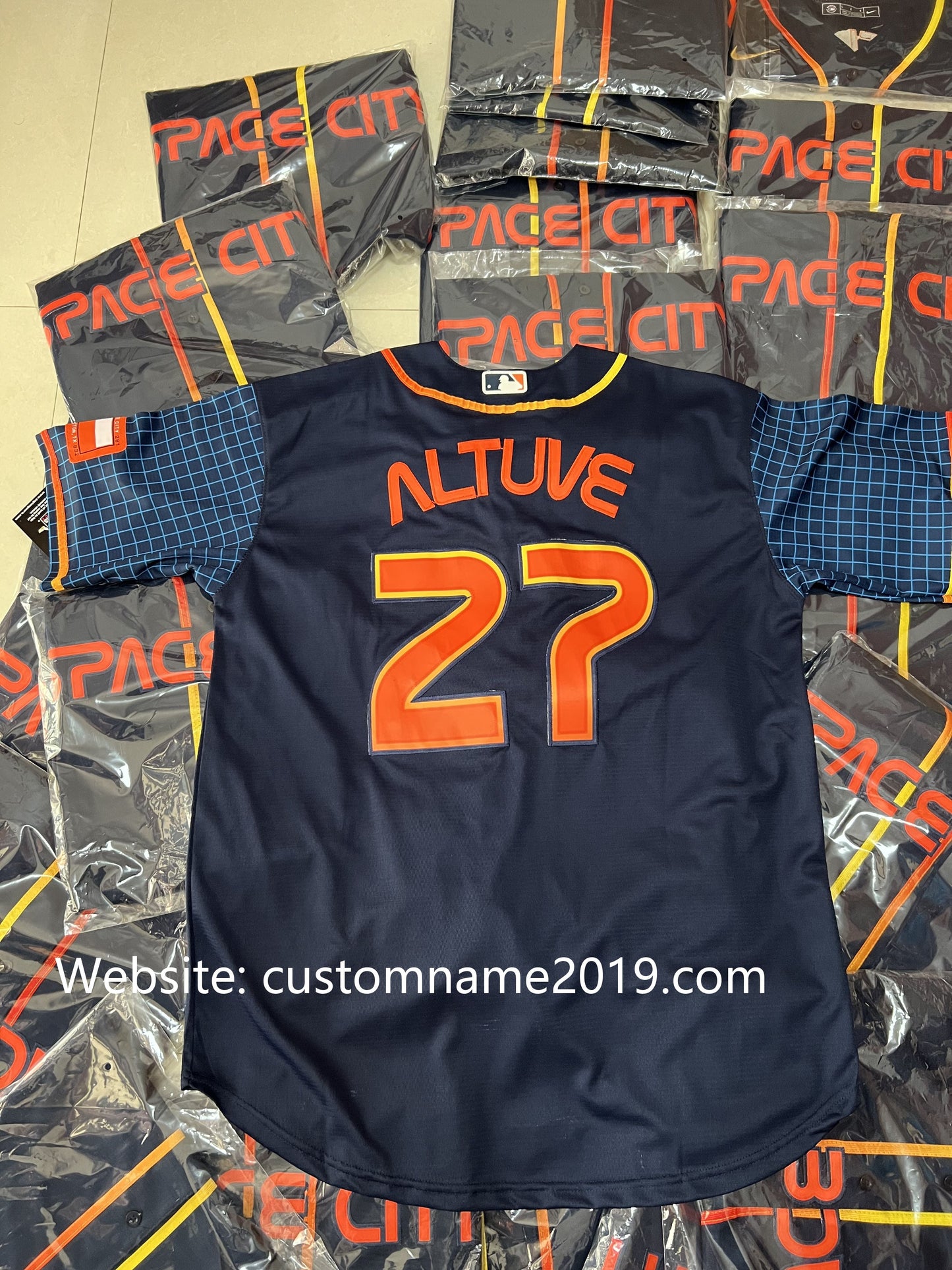 Baseball Jerseys New Houston Astros 27 Jose Altuve Navy Stitched 2022 Space City Connect Jerseys