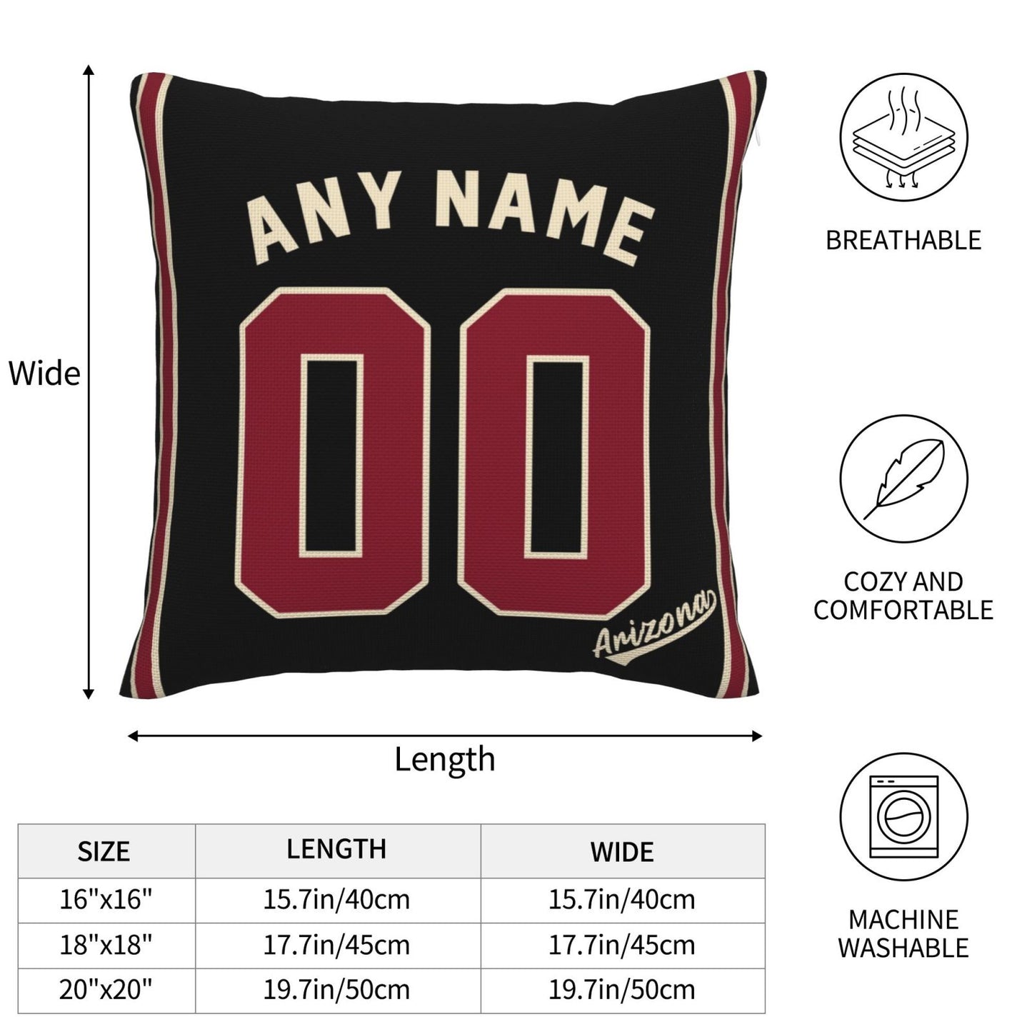 Custom A.Diamondbacks Black Pillow Decorative Throw Pillow Case - Print Personalized Football Team Fans Name & Number Birthday Gift Football Pillows