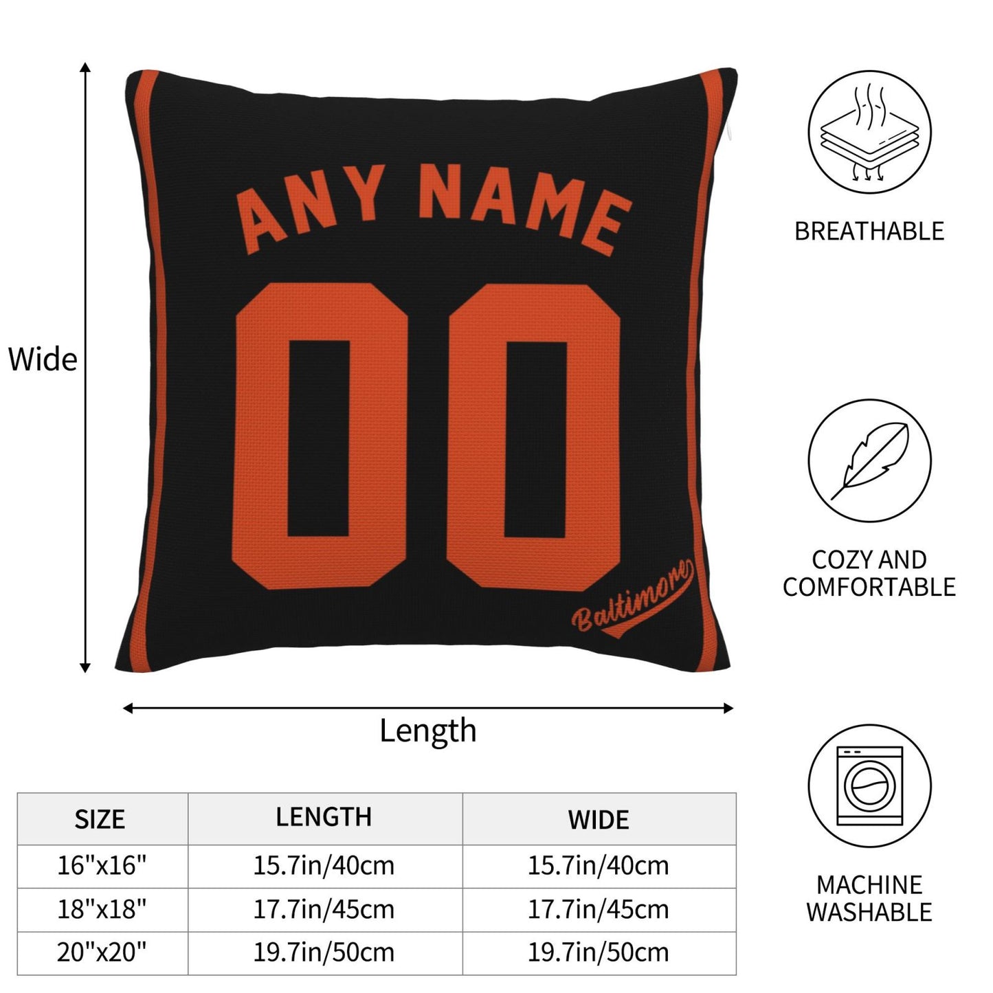Custom Baltimore Orioles Pillow Decorative Throw Pillow Case - Print Personalized Football Team Fans Name & Number Birthday Gift Football Pillows