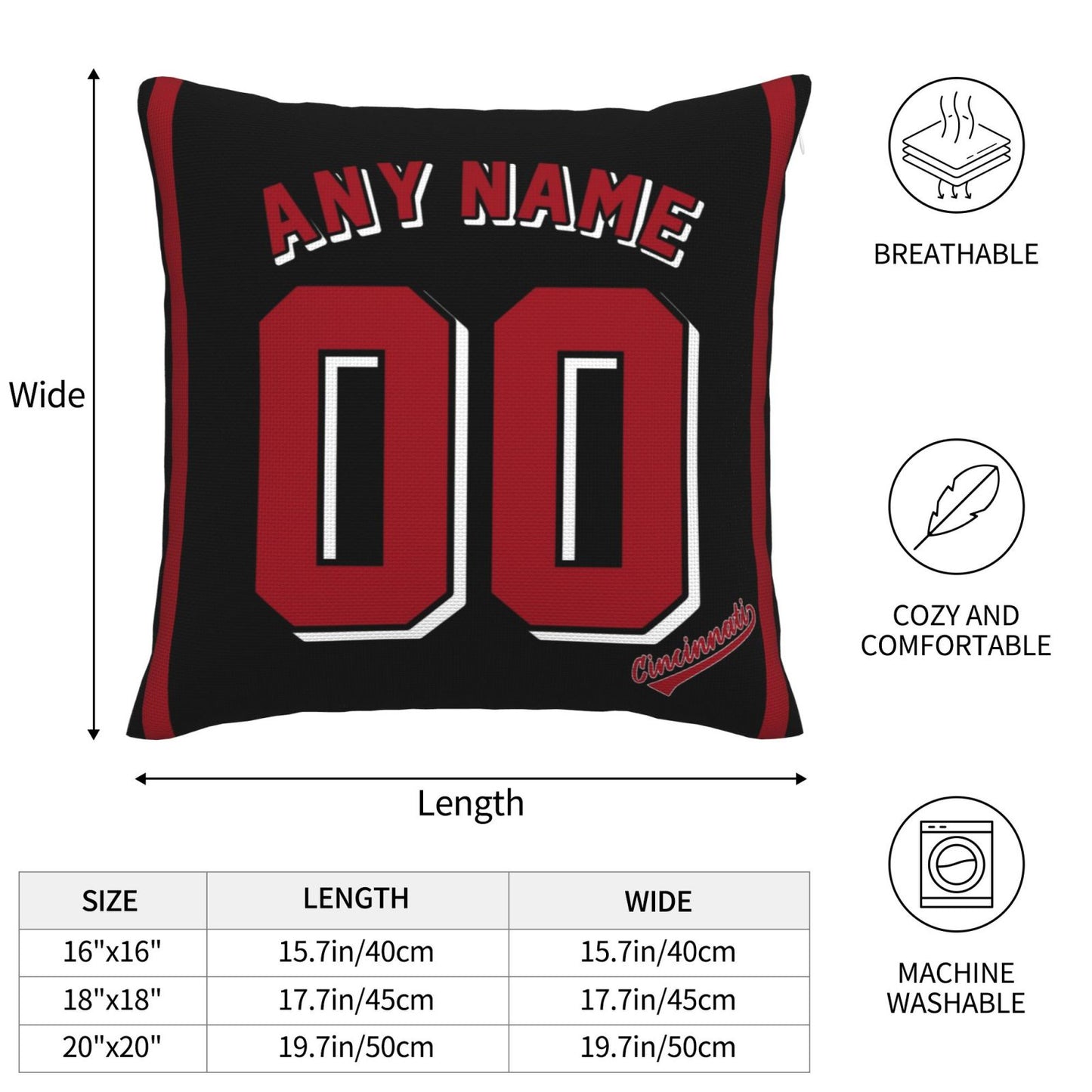 Custom Cincinnati Reds Pillow Decorative Throw Pillow Case - Print Personalized Football Team Fans Name & Number Birthday Gift Football Pillows