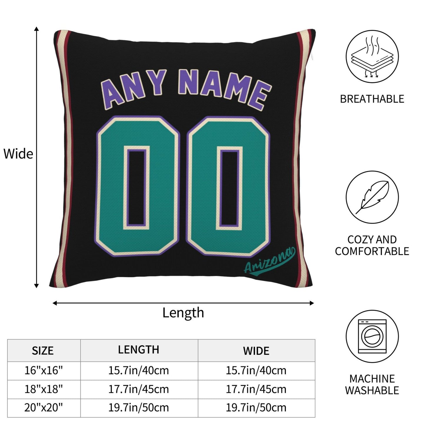 Custom A.Diamondbacks Black Green Pillow Decorative Throw Pillow Case - Print Personalized Football Team Fans Name & Number Birthday Gift Football Pillows
