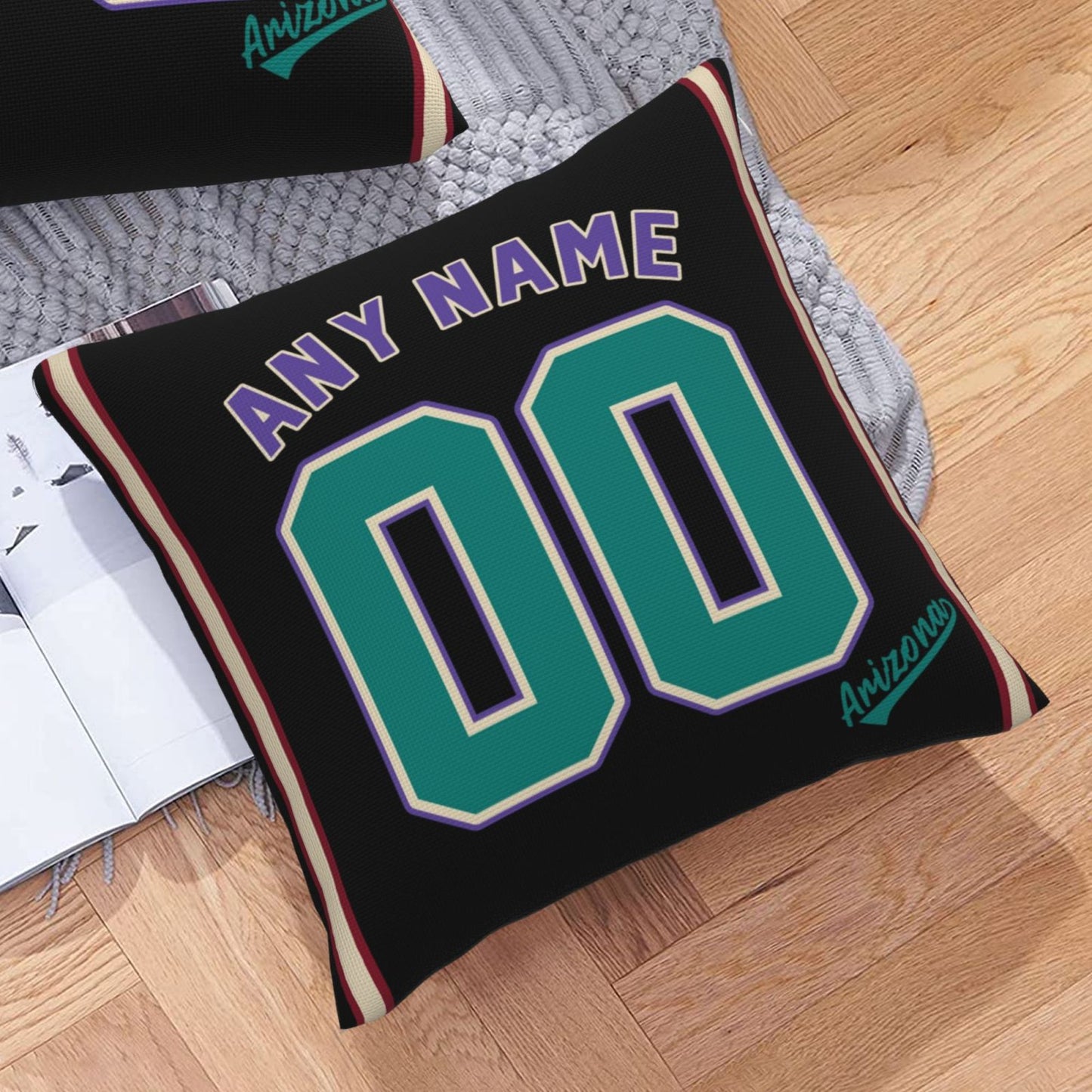 Custom A.Diamondbacks Black Green Pillow Decorative Throw Pillow Case - Print Personalized Football Team Fans Name & Number Birthday Gift Football Pillows
