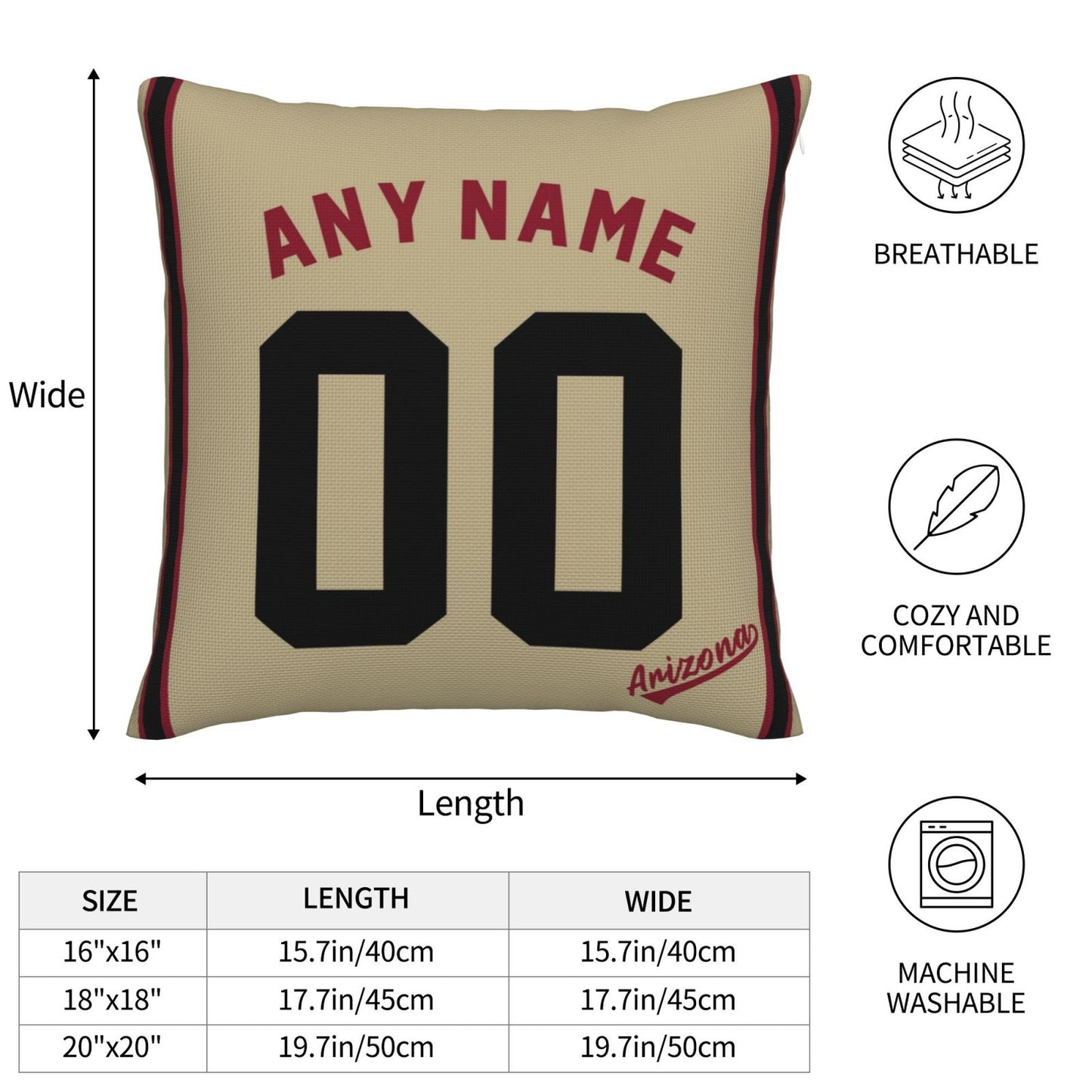 Custom A.Diamondbacks Gold Pillow Decorative Throw Pillow Case - Print Personalized Football Team Fans Name & Number Birthday Gift Football Pillows