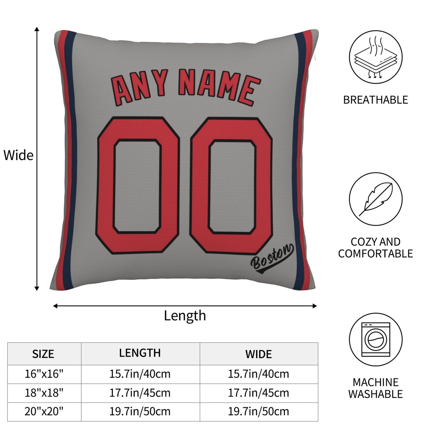 Custom Boston Red Sox Pillow Decorative Throw Pillow Case - Print Personalized Football Team Fans Name & Number Birthday Gift Football Pillows