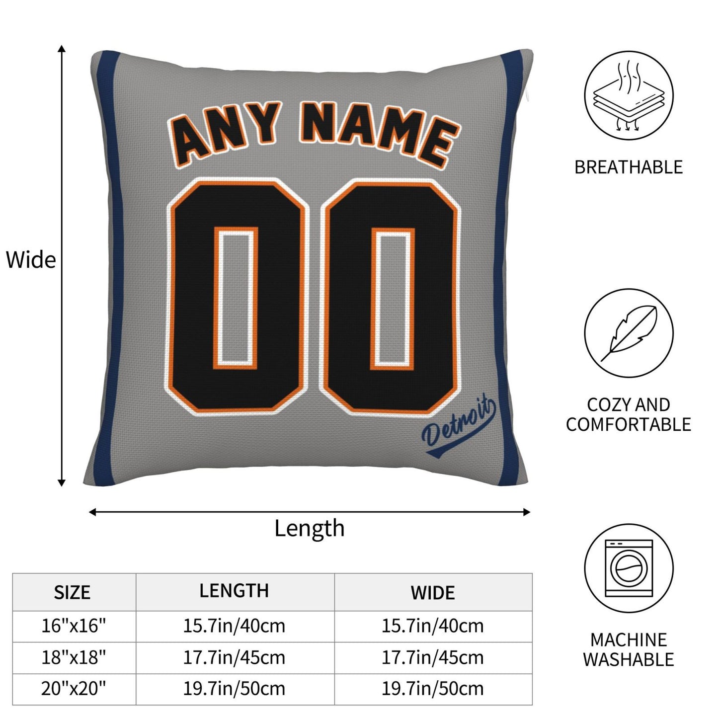 Custom Detroit Tigers Pillow Decorative Throw Pillow Case - Print Personalized Football Team Fans Name & Number Birthday Gift Football Pillows