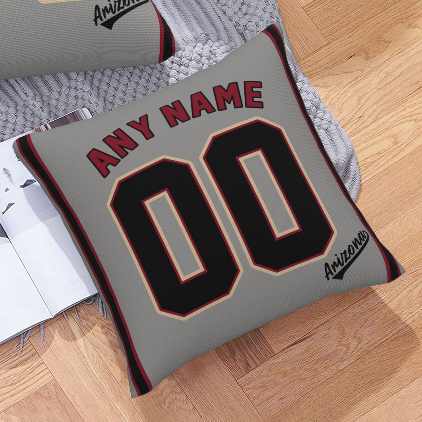 Custom A.Diamondbacks Grey Pillow Decorative Throw Pillow Case - Print Personalized Football Team Fans Name & Number Birthday Gift Football Pillows