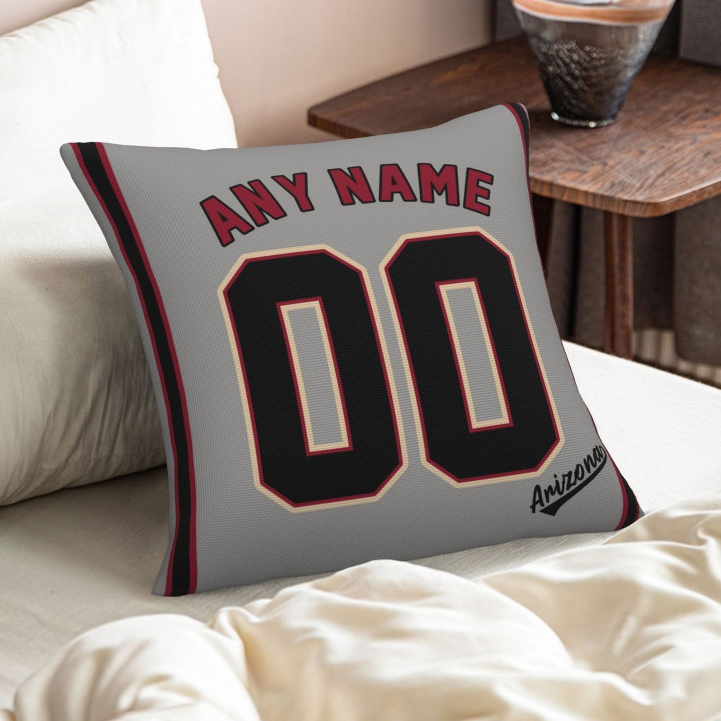 Custom A.Diamondbacks Grey Pillow Decorative Throw Pillow Case - Print Personalized Football Team Fans Name & Number Birthday Gift Football Pillows