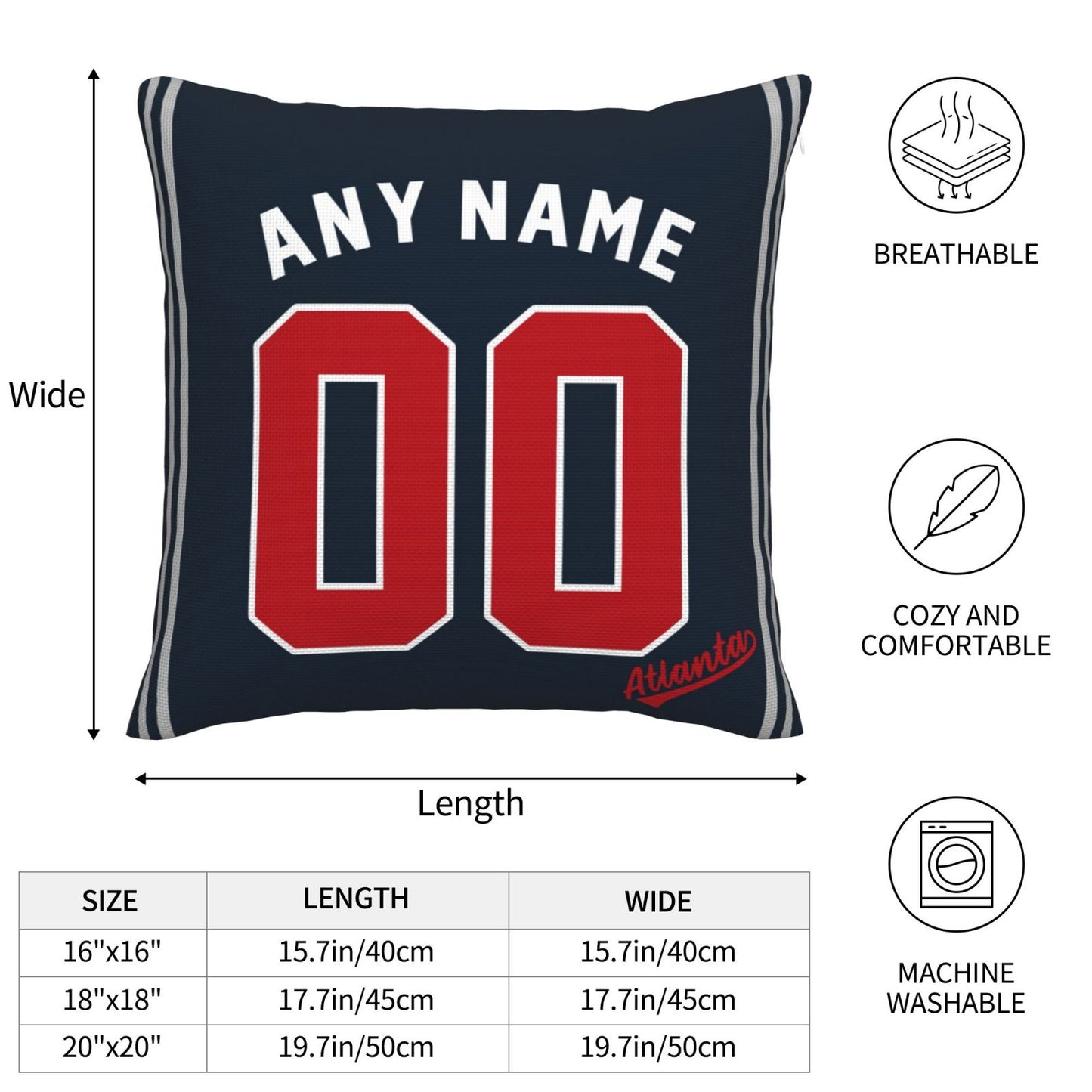 Custom Atlanta Braves Pillow Decorative Throw Pillow Case - Print Personalized Football Team Fans Name & Number Birthday Gift Football Pillows