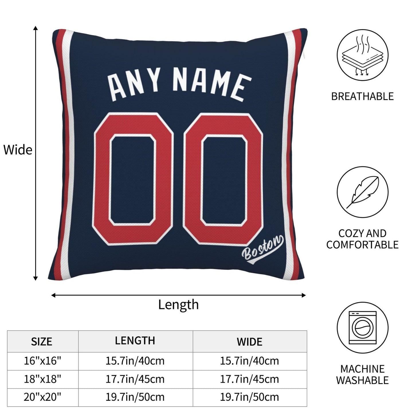 Custom Boston Red Sox Pillow Decorative Throw Pillow Case - Print Personalized Football Team Fans Name & Number Birthday Gift Football Pillows