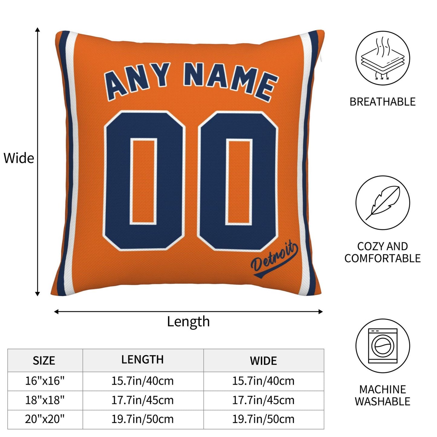 Custom Detroit Tigers Pillow Decorative Throw Pillow Case - Print Personalized Football Team Fans Name & Number Birthday Gift Football Pillows