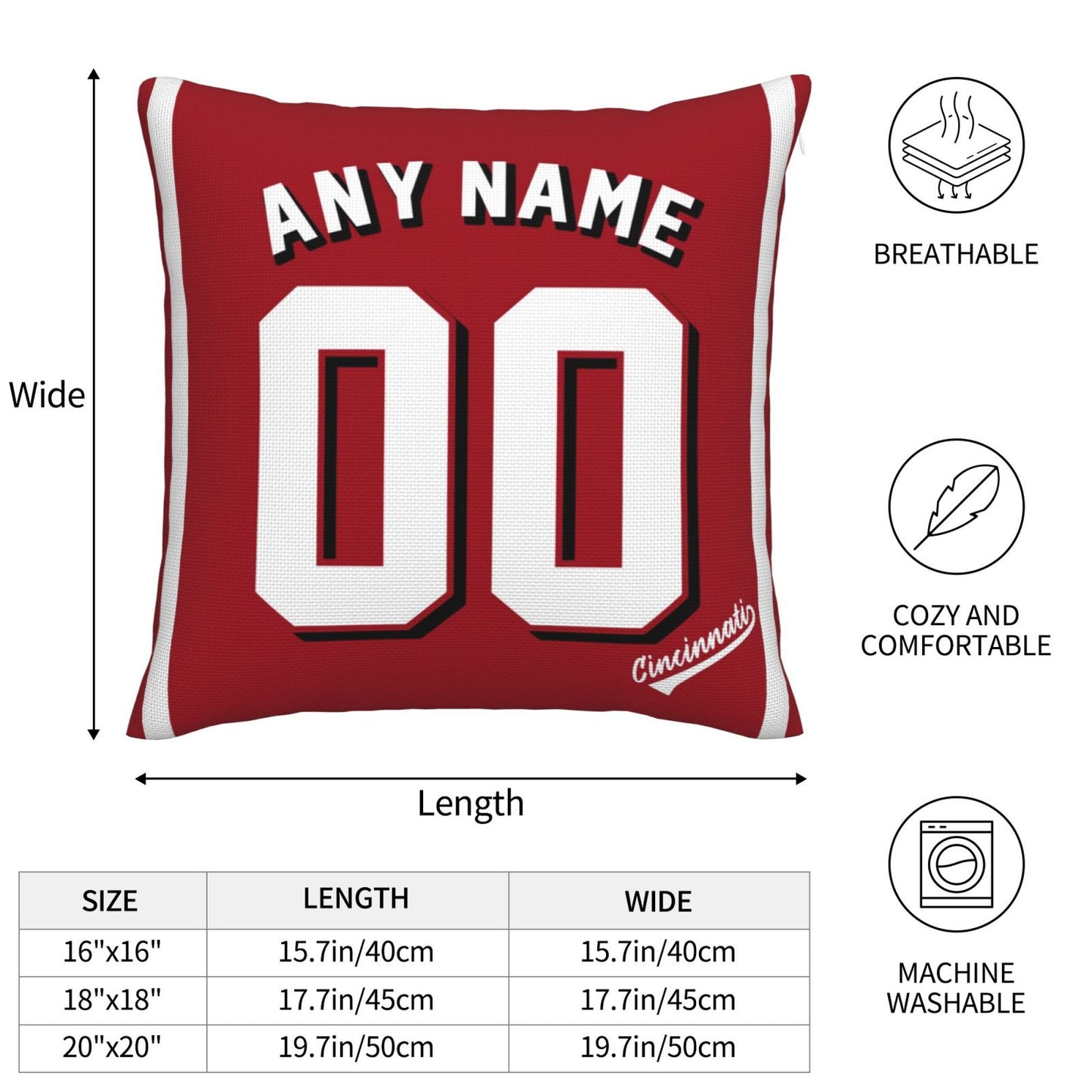 Custom Cincinnati Reds Pillow Decorative Throw Pillow Case - Print Personalized Football Team Fans Name & Number Birthday Gift Football Pillows