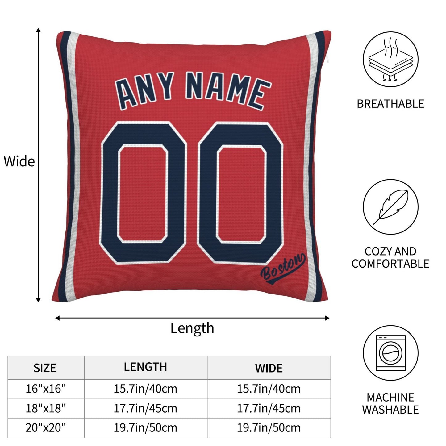 Custom Boston Red Sox Pillow Decorative Throw Pillow Case - Print Personalized Football Team Fans Name & Number Birthday Gift Football Pillows