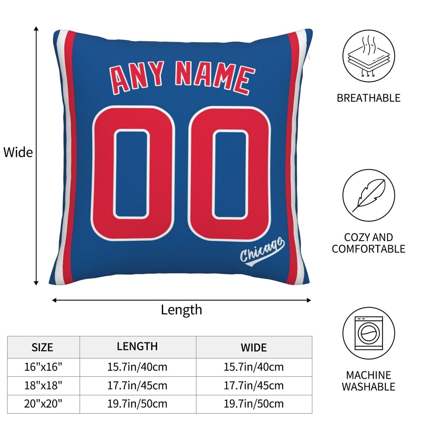 Custom Chicago Cubs Pillow Decorative Throw Pillow Case - Print Personalized Football Team Fans Name & Number Birthday Gift Football Pillows