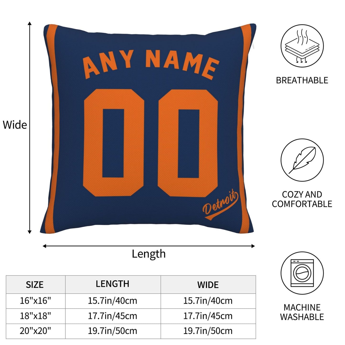Custom Detroit Tigers Pillow Decorative Throw Pillow Case - Print Personalized Football Team Fans Name & Number Birthday Gift Football Pillows