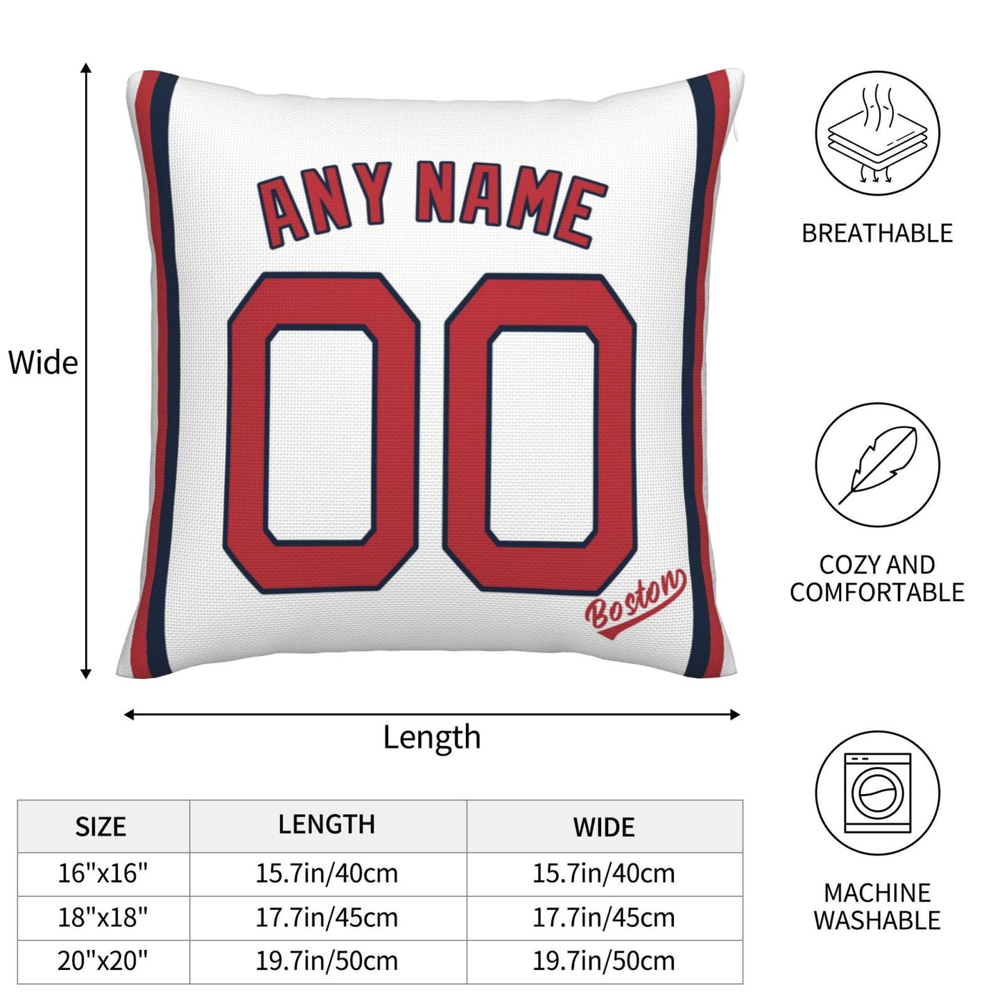 Custom Boston Red Sox Pillow Decorative Throw Pillow Case - Print Personalized Football Team Fans Name & Number Birthday Gift Football Pillows