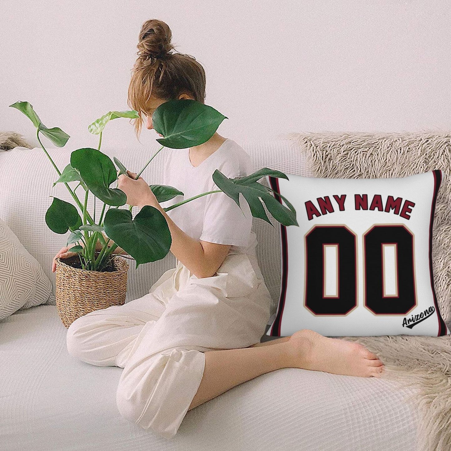 Custom A.Diamondbacks White Pillow Decorative Throw Pillow Case - Print Personalized Football Team Fans Name & Number Birthday Gift Football Pillows