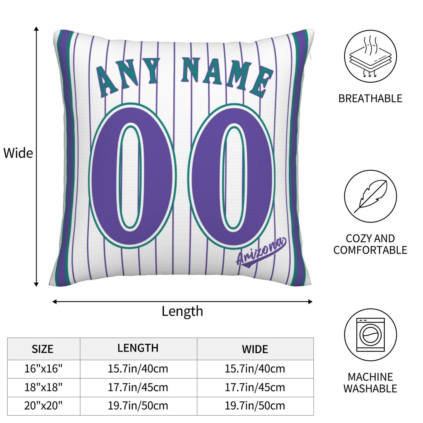 Custom A.Diamondbacks White-Stripe Pillow Decorative Throw Pillow Case - Print Personalized Football Team Fans Name & Number Birthday Gift Football Pillows
