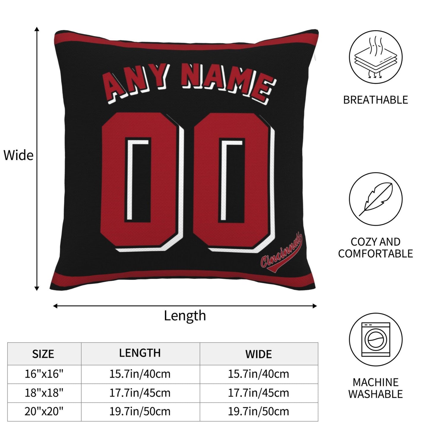 Custom Cincinnati Reds Pillow Decorative Throw Pillow Case - Print Personalized Football Team Fans Name & Number Birthday Gift Football Pillows