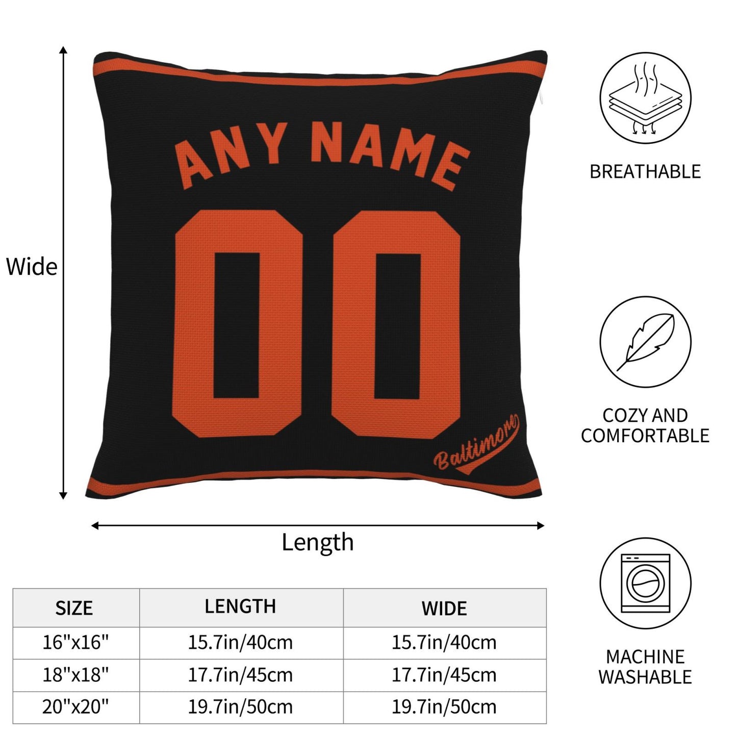 Custom Baltimore Orioles Pillow Decorative Throw Pillow Case - Print Personalized Football Team Fans Name & Number Birthday Gift Football Pillows