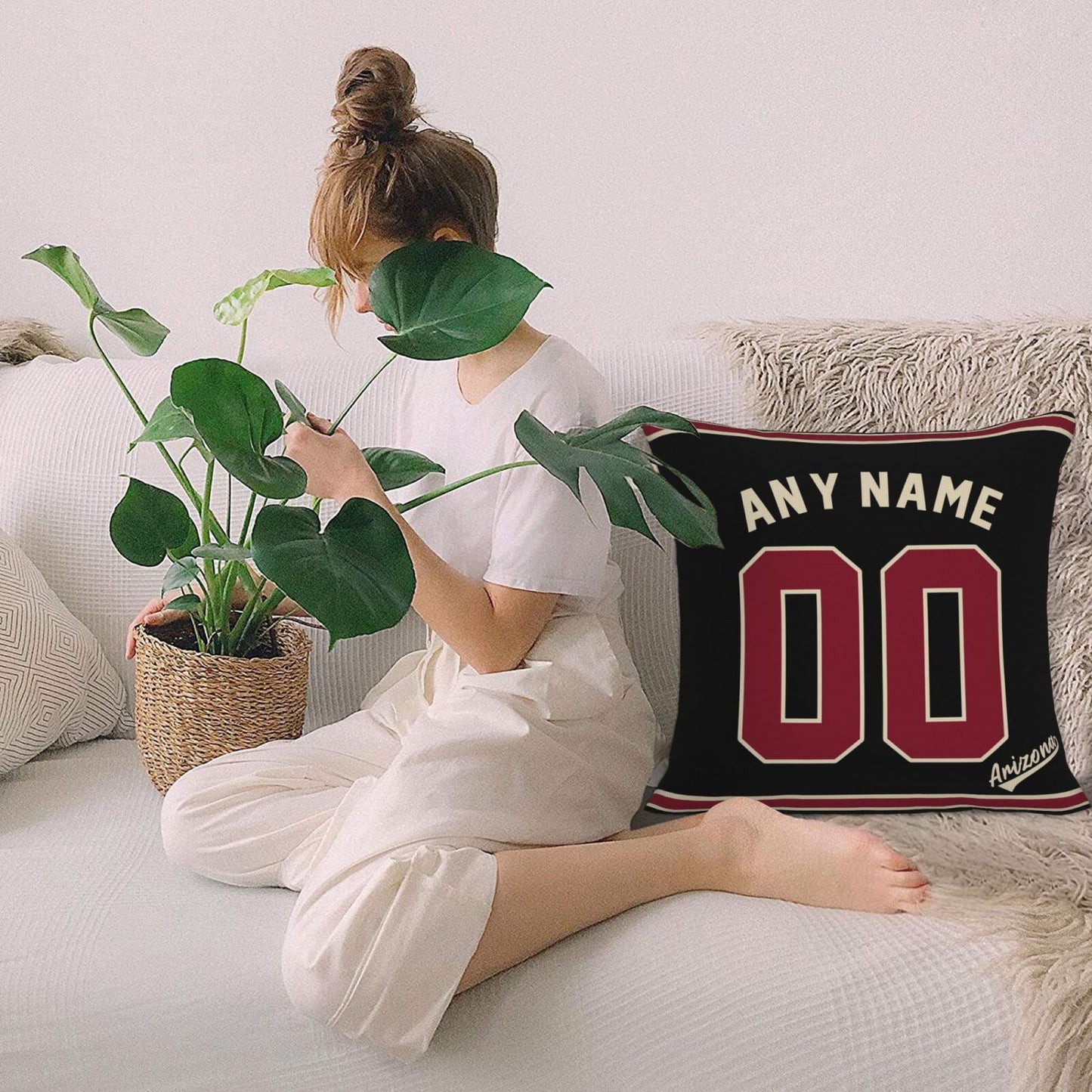 Custom A.Diamondbacks Black Pillow Decorative Throw Pillow Case - Print Personalized Football Team Fans Name & Number Birthday Gift Football Pillows
